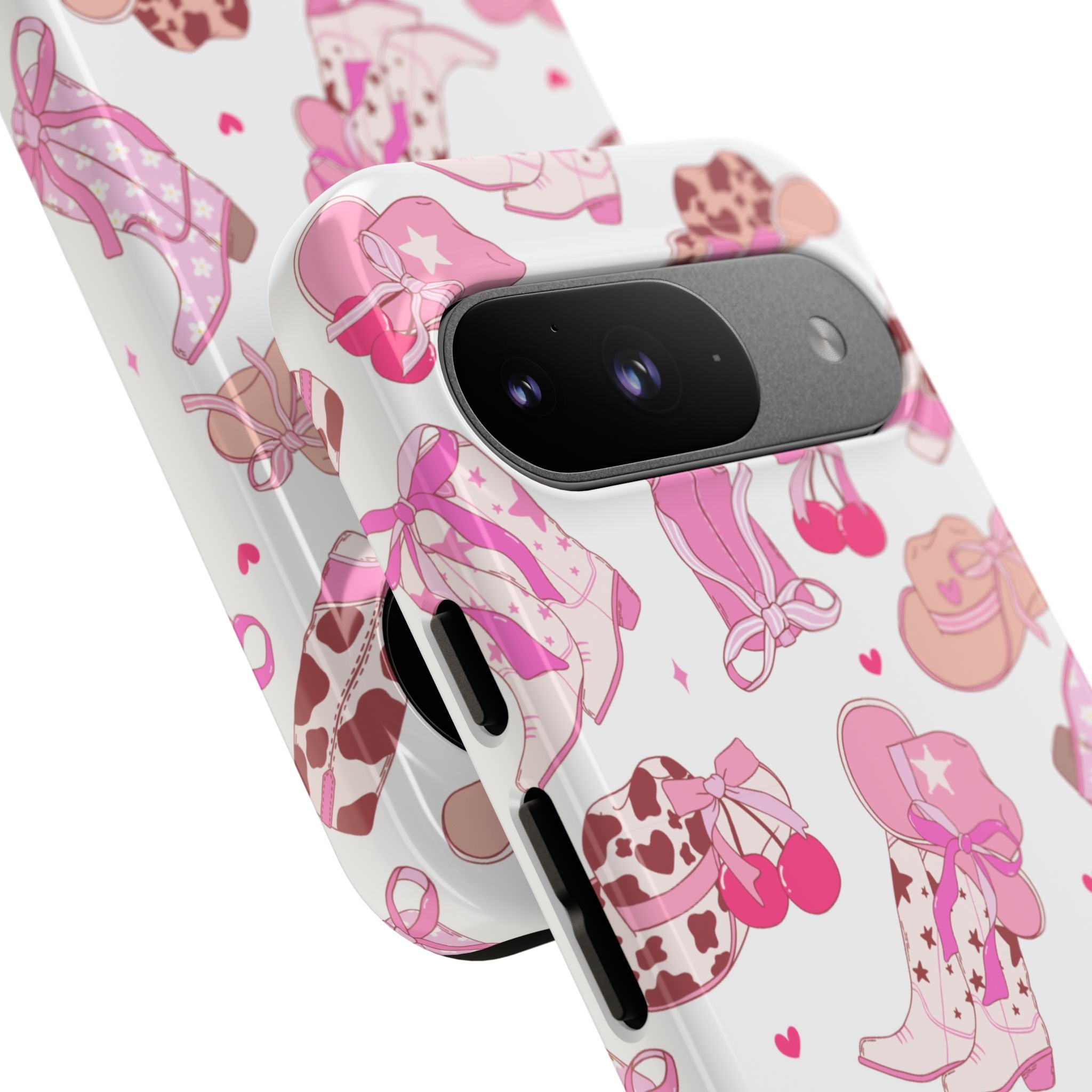 Pink Cowgirl Phone Case - Cute Western Boots & Hats Pattern Tough Case