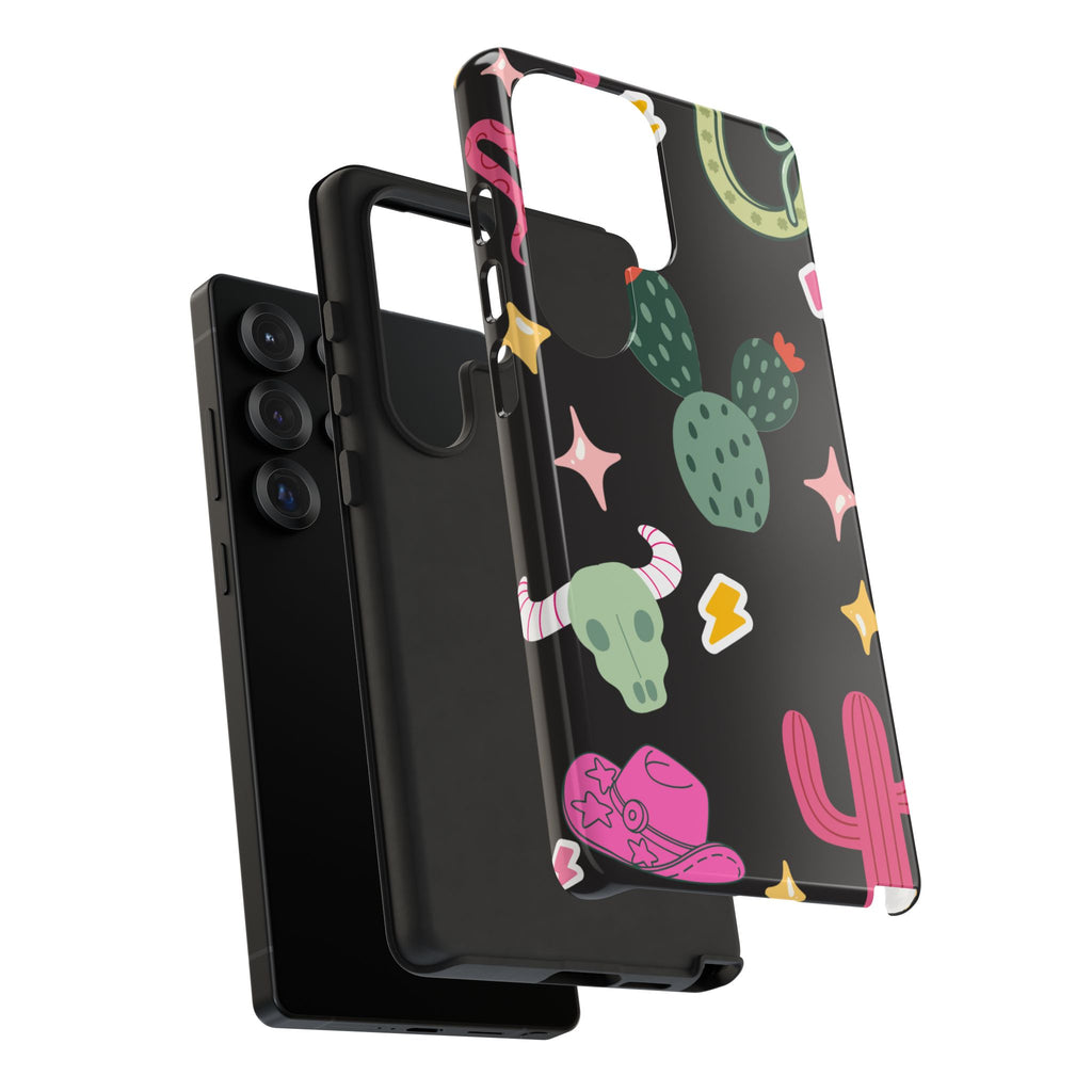 Southwest Desert Icons Tough Phone Case — Cactus, Cowboy & Skull Pattern