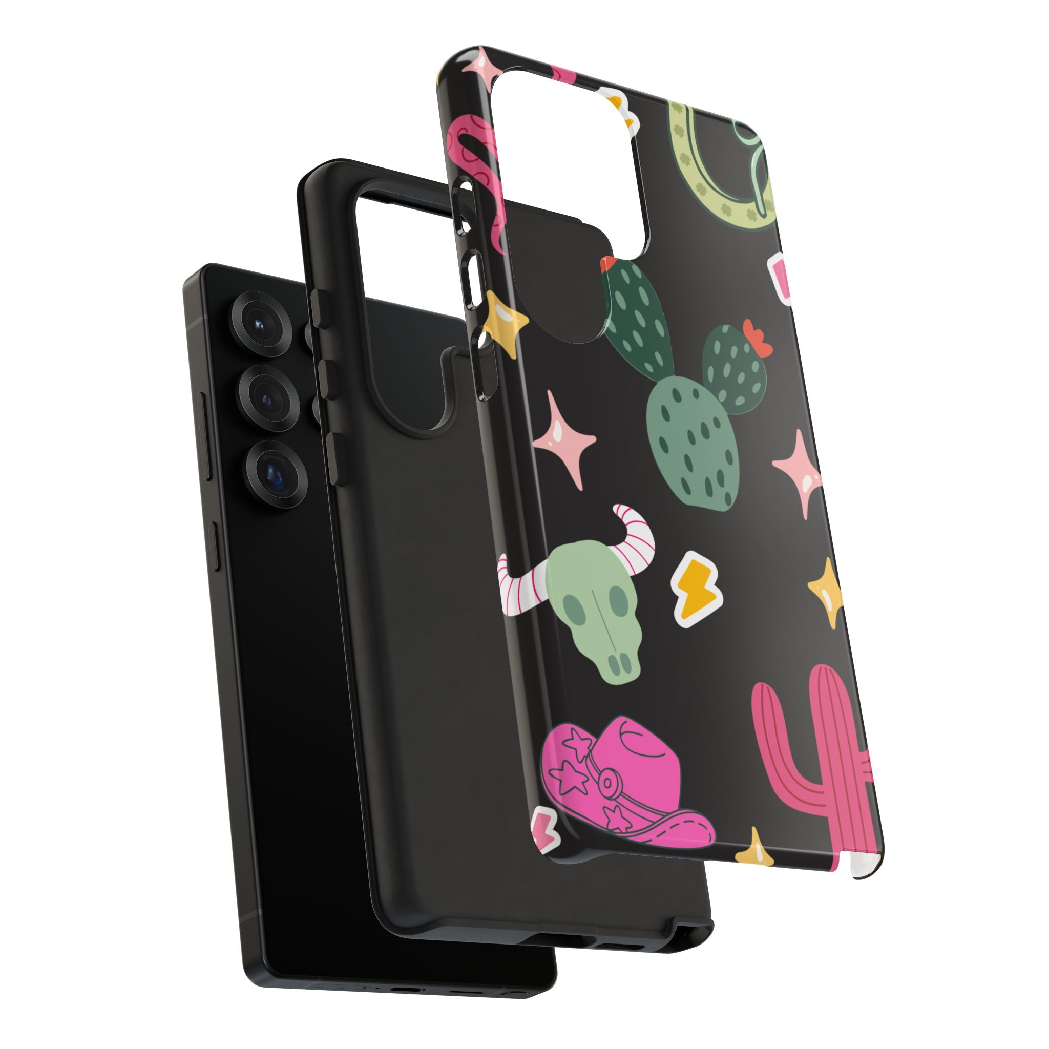 Southwest Desert Icons Tough Phone Case — Cactus, Cowboy & Skull Pattern