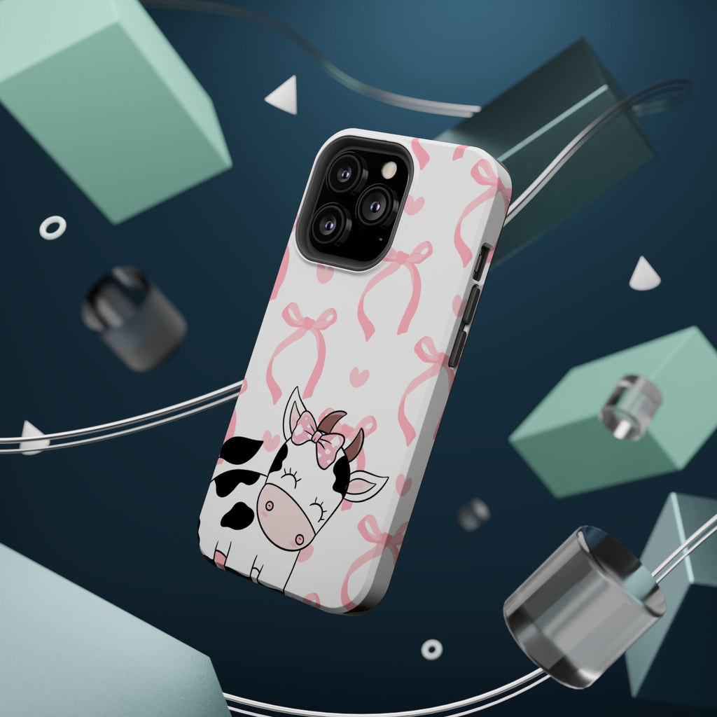 Cute Cow Phone Case — Pink Bows Magnetic Impact-Resistant Case