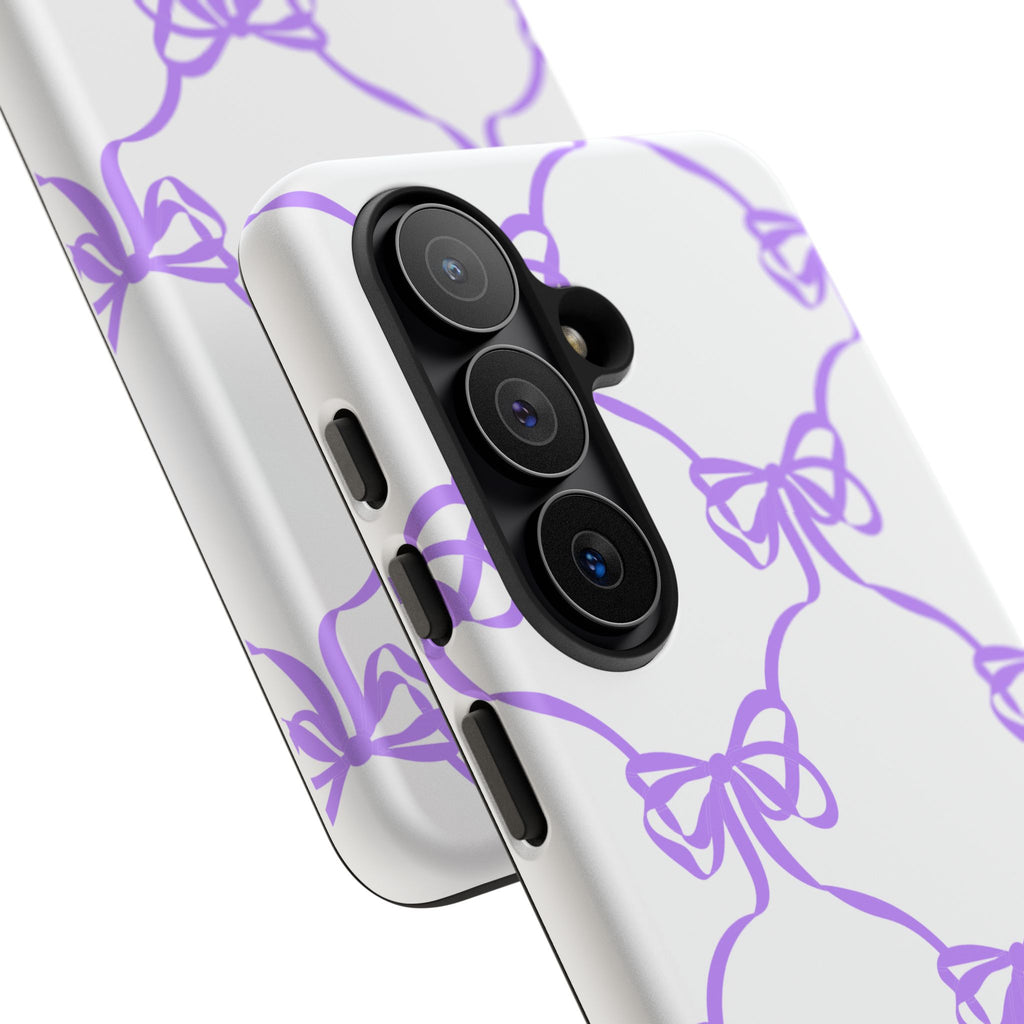 Lavender Bow Pattern Tough Phone Case - Striped Cute iPhone Cover