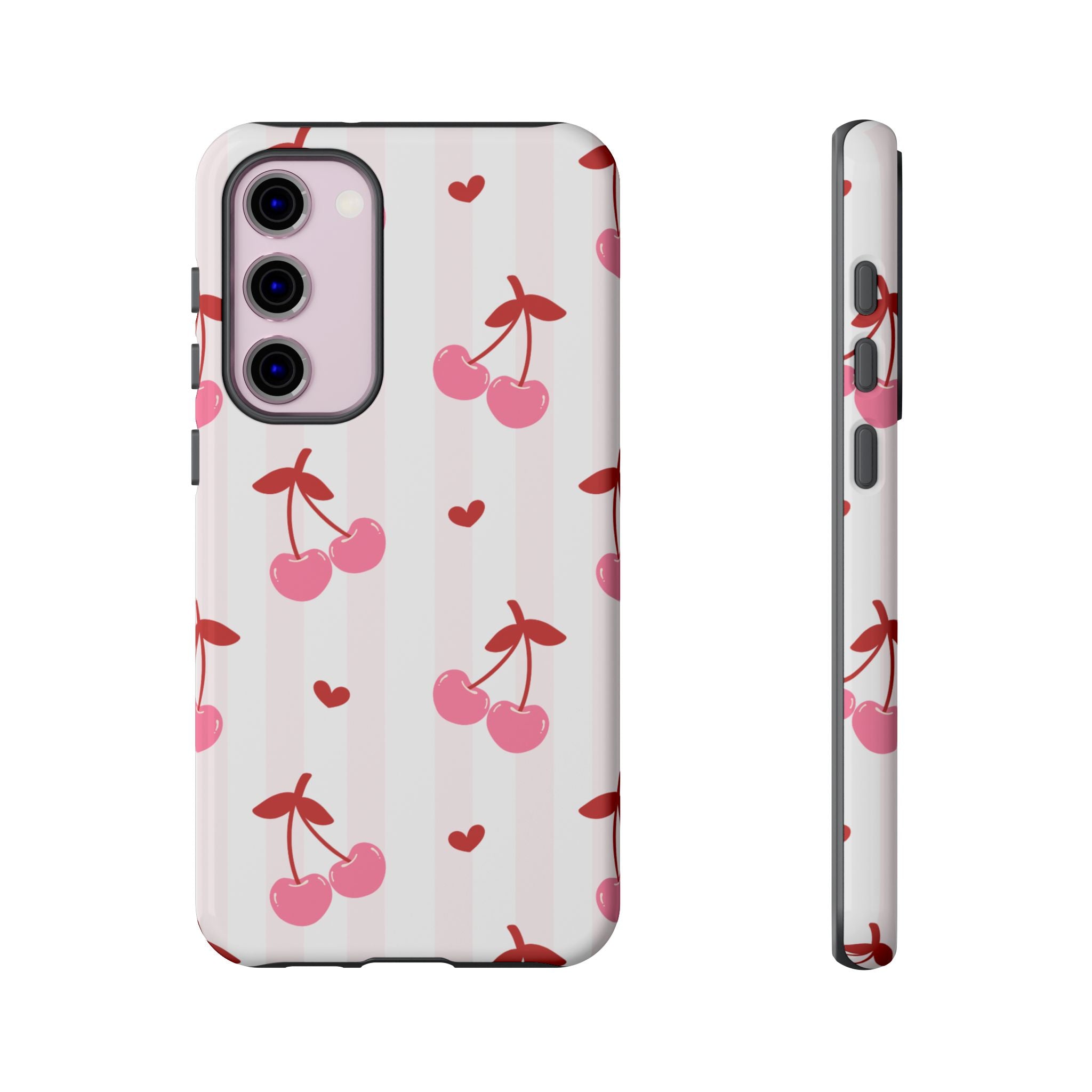 Pink Cherry Pattern Tough Phone Case — Cute Retro Fruit Design