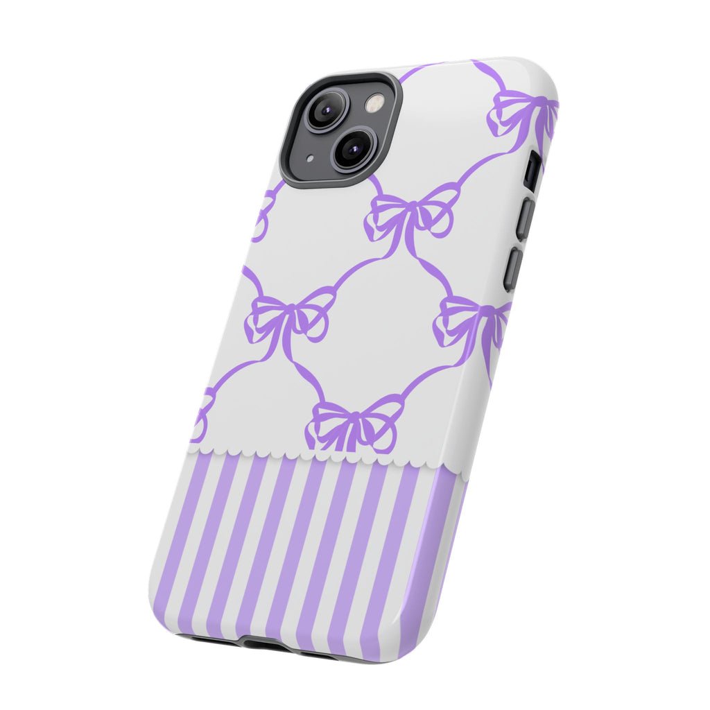 Lavender Bow Pattern Tough Phone Case - Striped Cute iPhone Cover