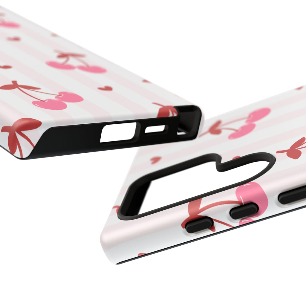 Pink Cherry Pattern Tough Phone Case — Cute Retro Fruit Design