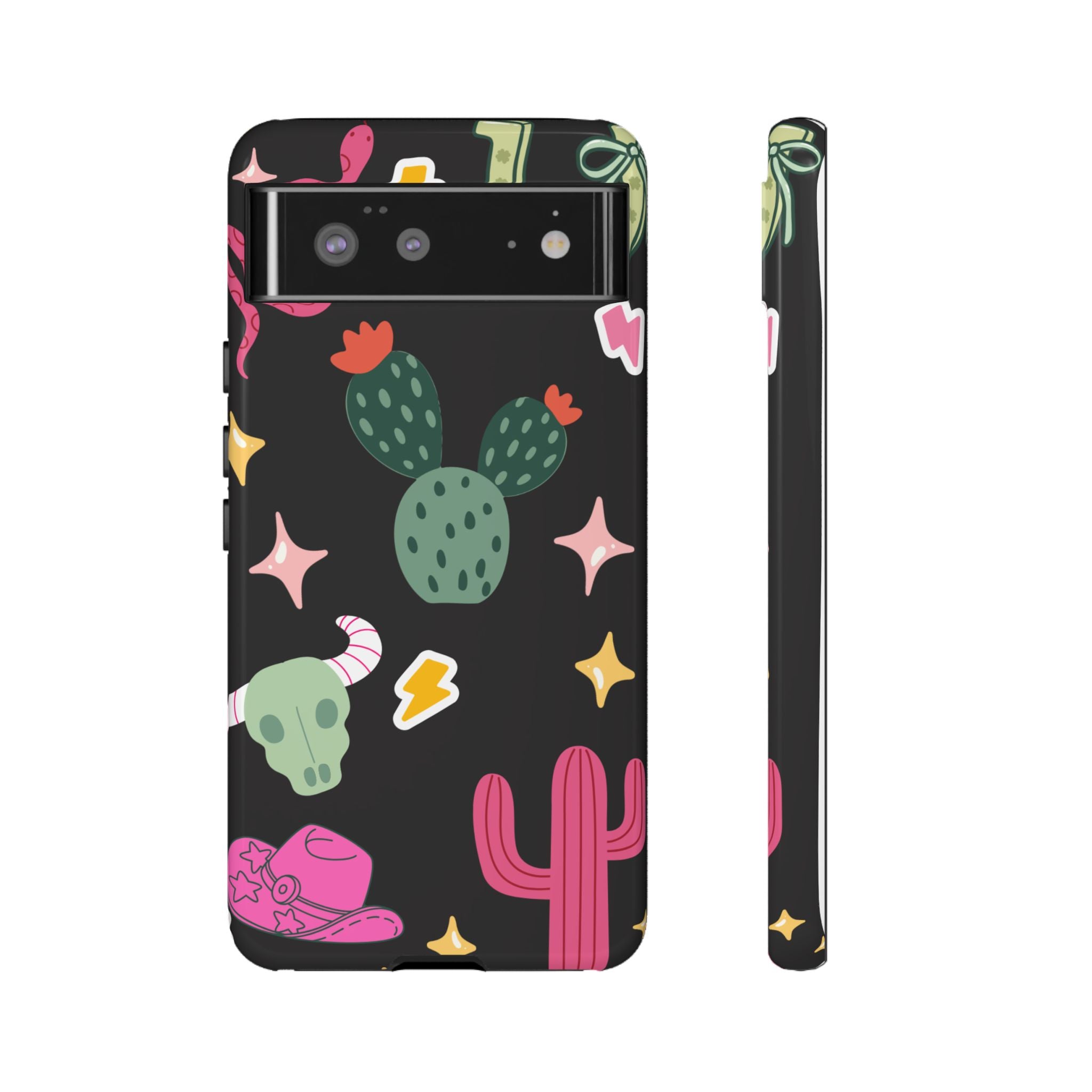 Southwest Desert Icons Tough Phone Case — Cactus, Cowboy & Skull Pattern