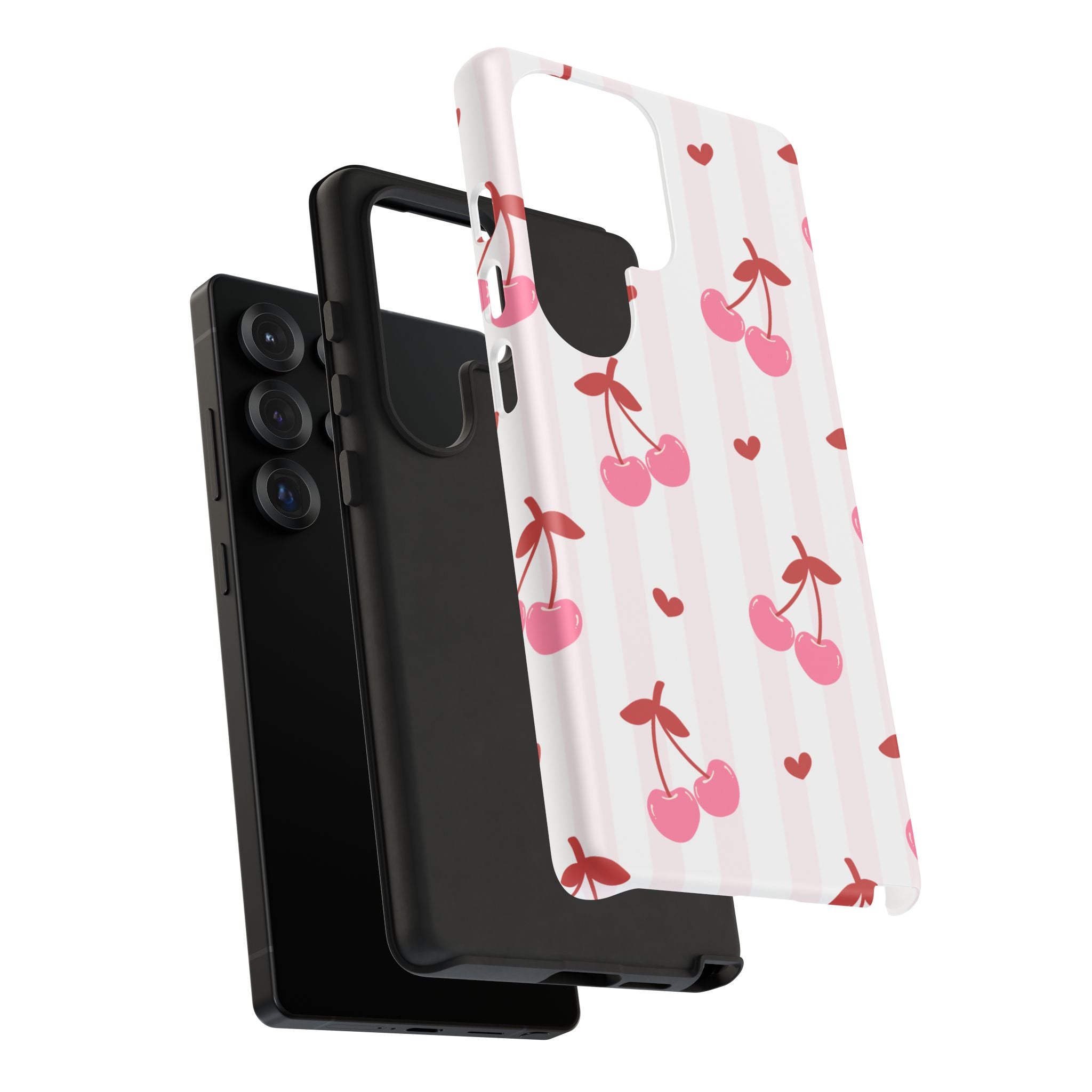 Pink Cherry Pattern Tough Phone Case — Cute Retro Fruit Design