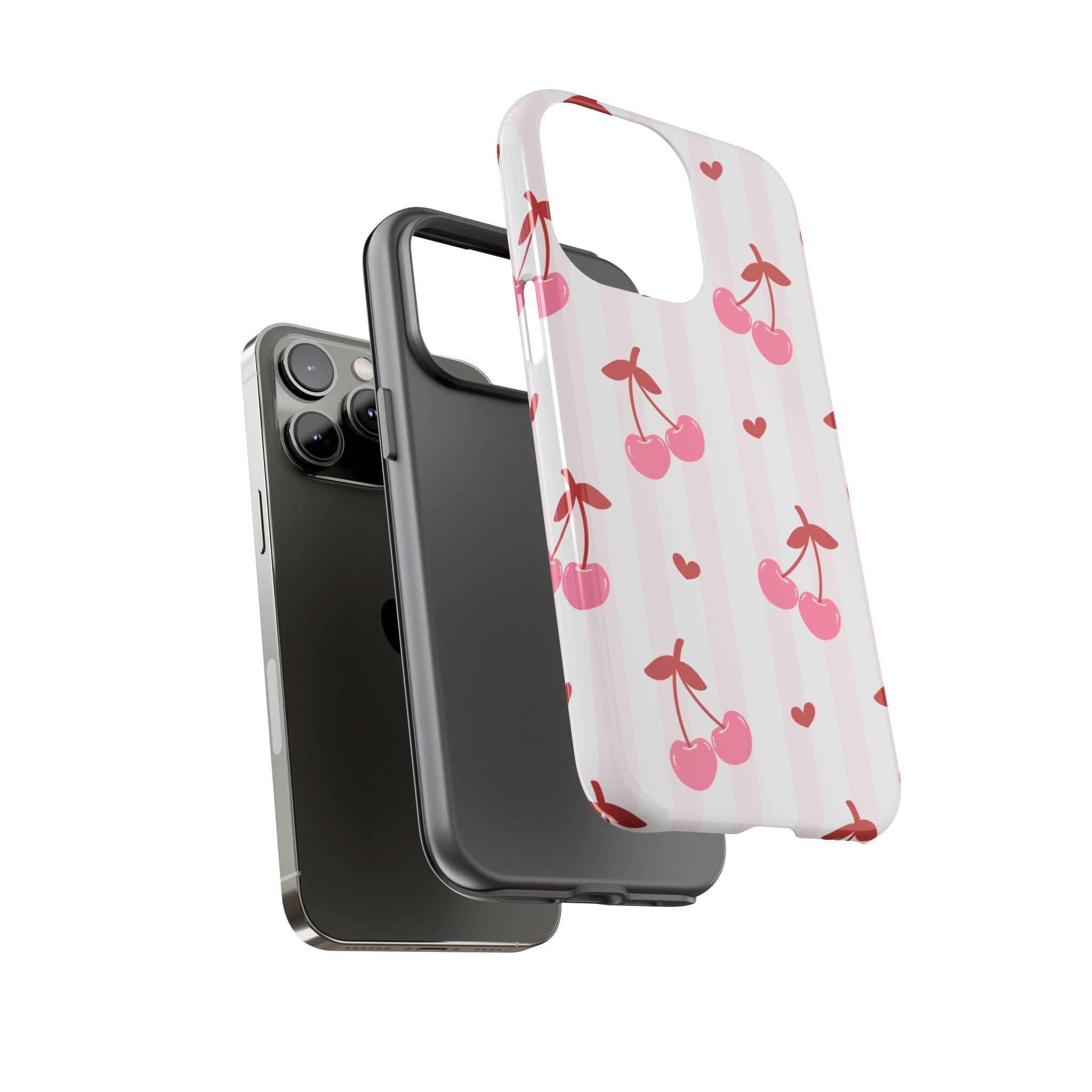 Pink Cherry Pattern Tough Phone Case — Cute Retro Fruit Design