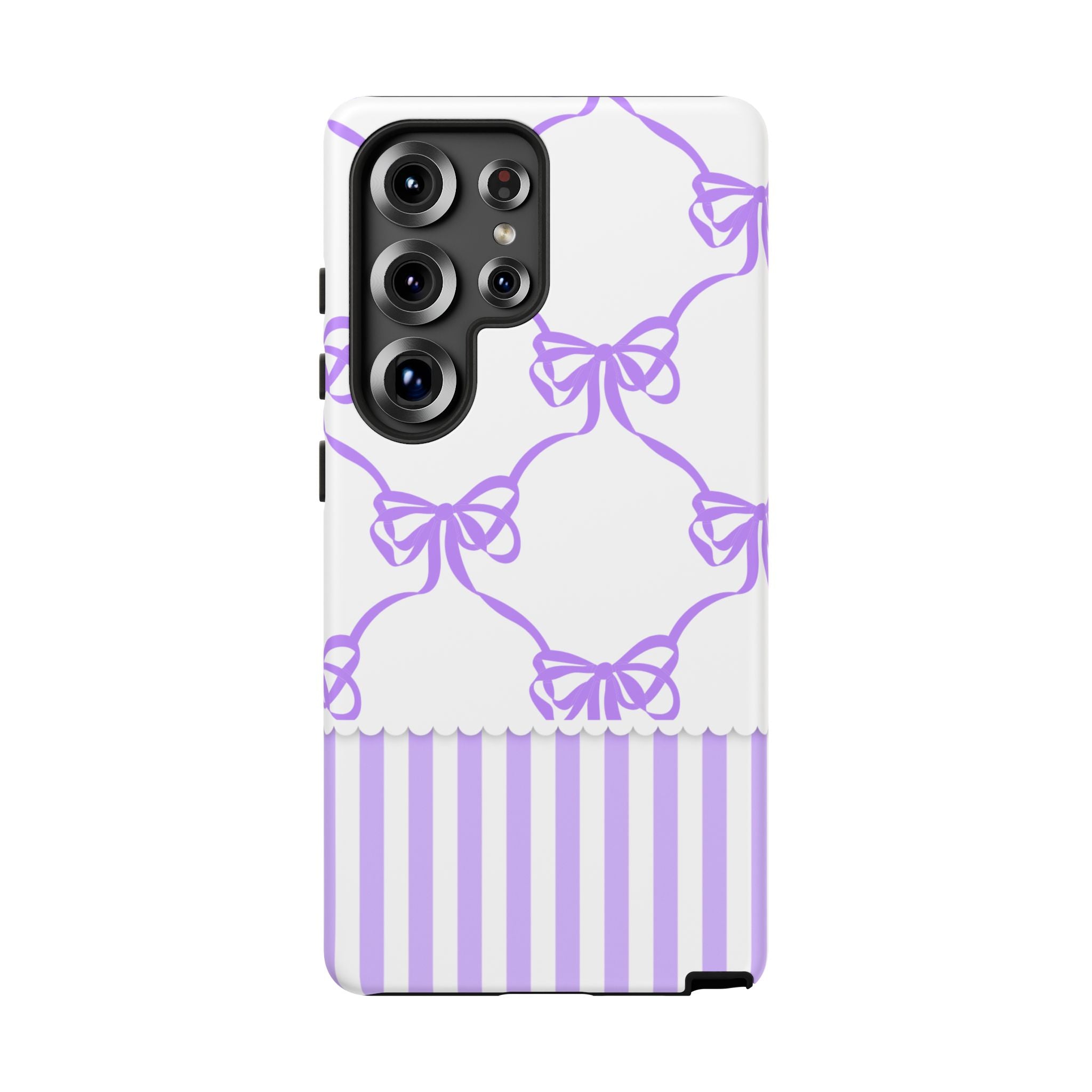 Lavender Bow Pattern Tough Phone Case - Striped Cute iPhone Cover