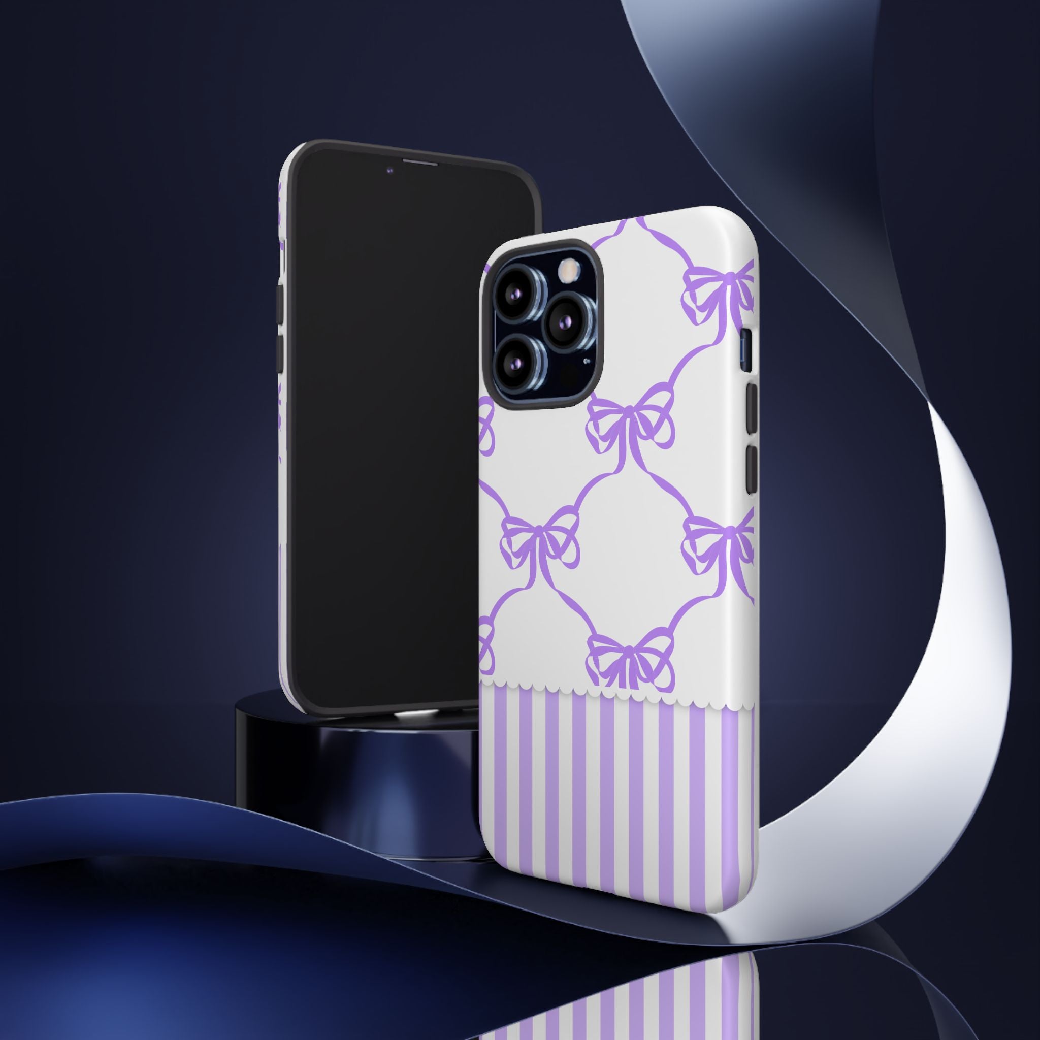 Lavender Bow Pattern Tough Phone Case - Striped Cute iPhone Cover