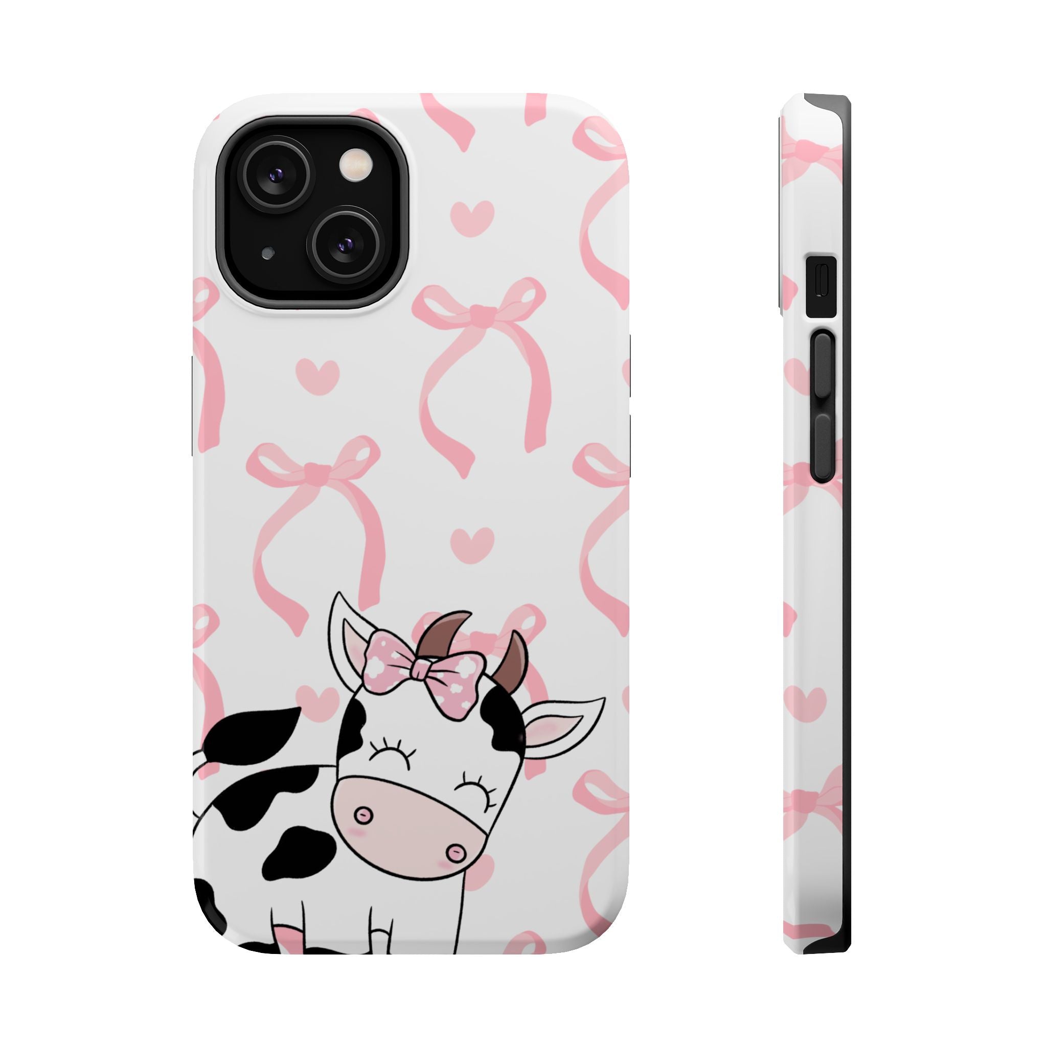 Cute Cow Phone Case — Pink Bows Magnetic Impact-Resistant Case