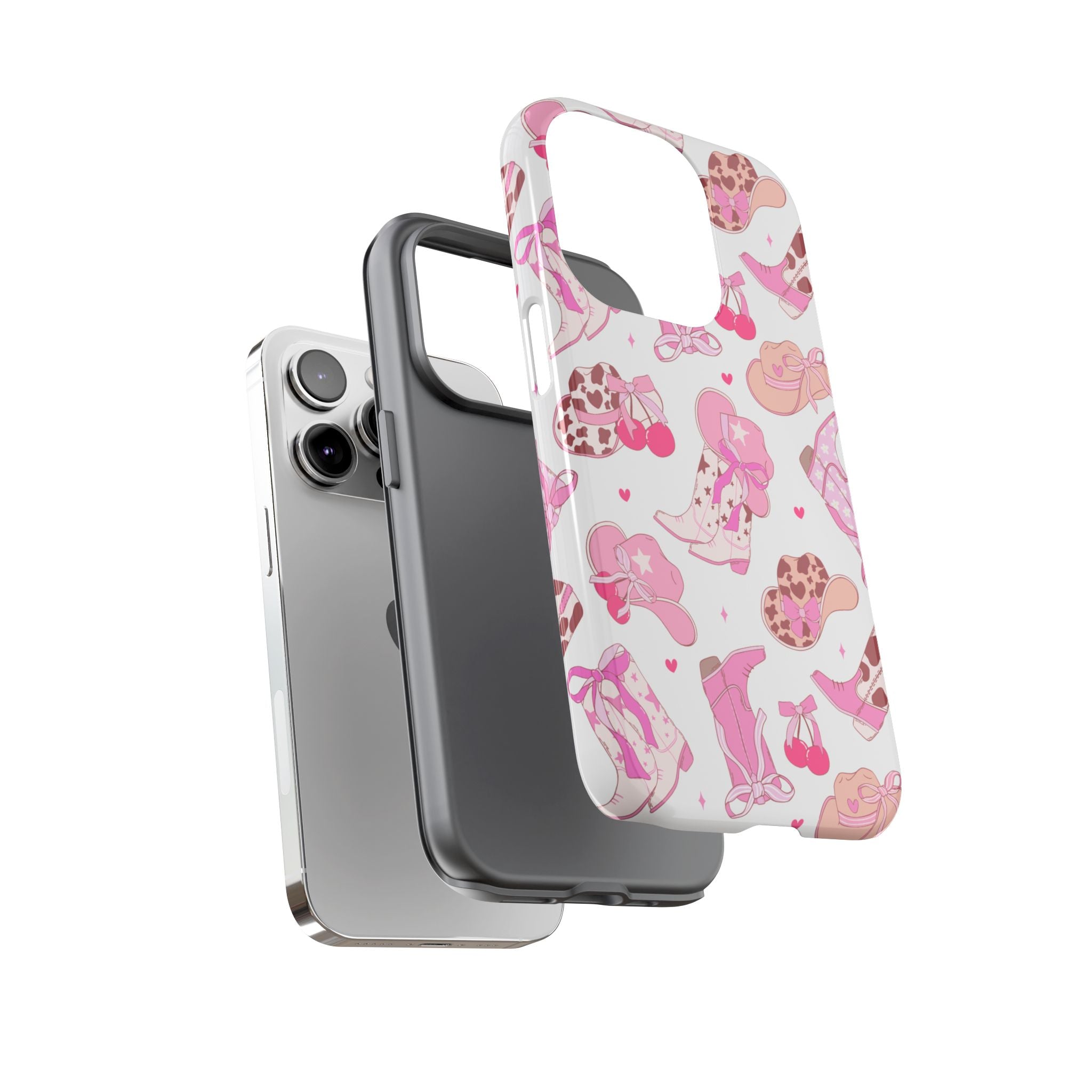 Pink Cowgirl Phone Case - Cute Western Boots & Hats Pattern Tough Case