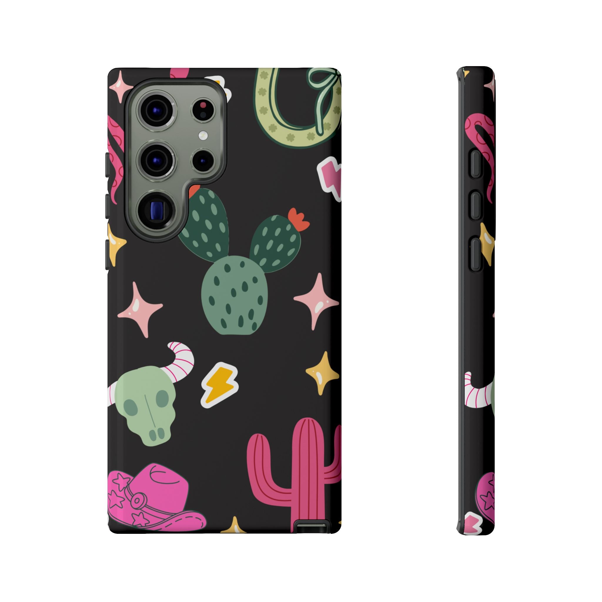 Southwest Desert Icons Tough Phone Case — Cactus, Cowboy & Skull Pattern