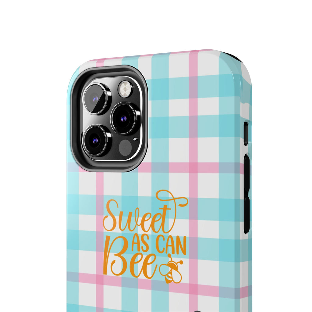 Sweet As Can Bee Tough Phone Case — Cute Bee & Daisy Plaid Protective Cover