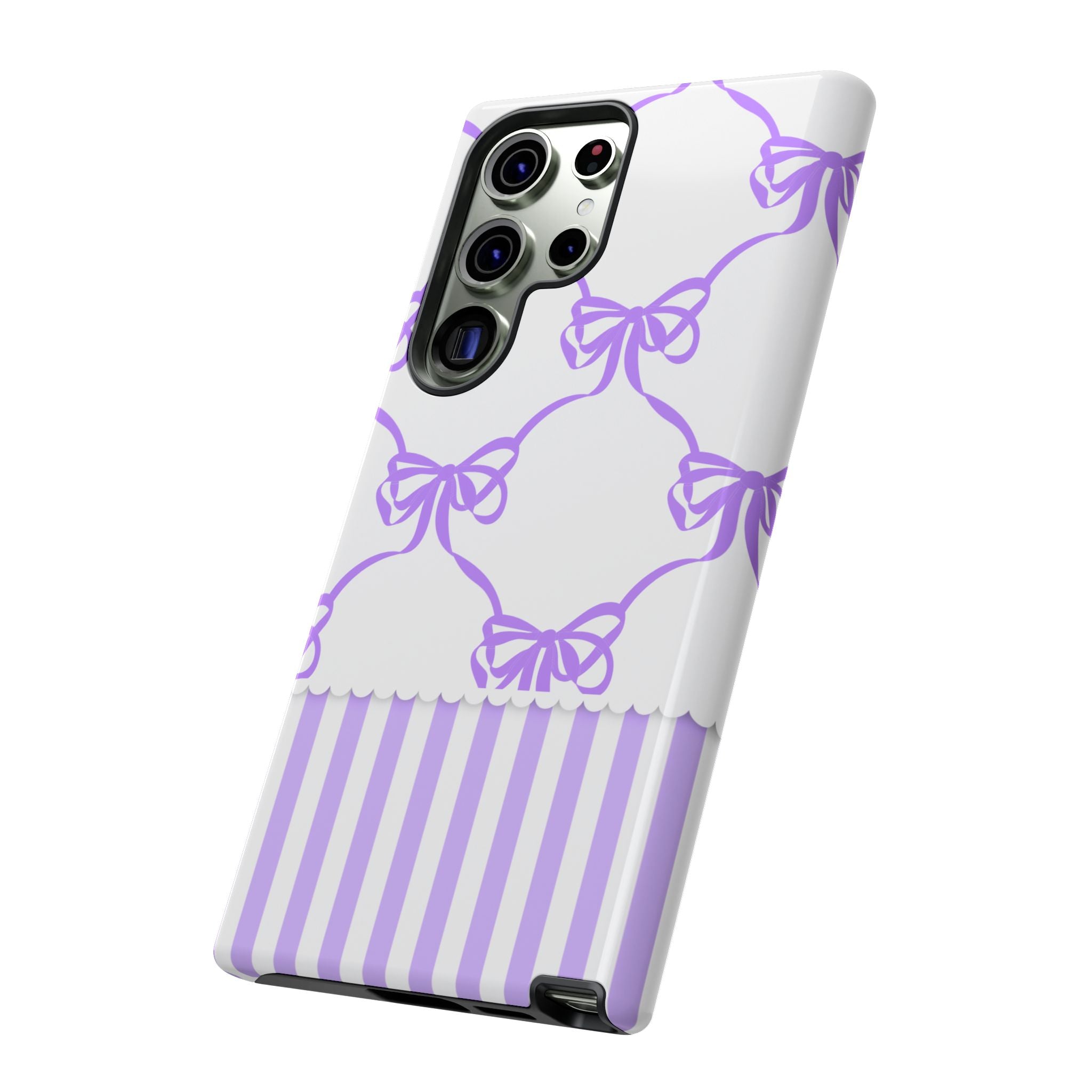 Lavender Bow Pattern Tough Phone Case - Striped Cute iPhone Cover