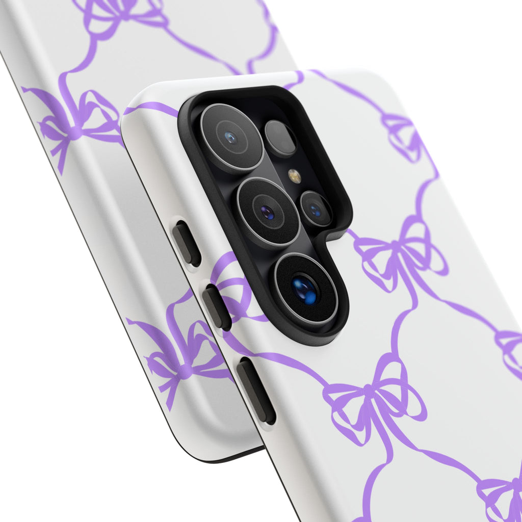 Lavender Bow Pattern Tough Phone Case - Striped Cute iPhone Cover