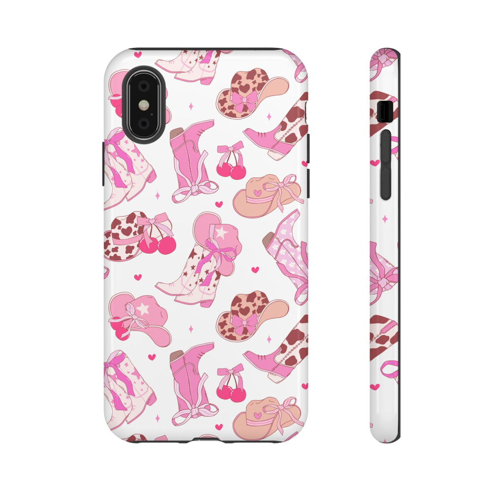 Pink Cowgirl Phone Case - Cute Western Boots & Hats Pattern Tough Case