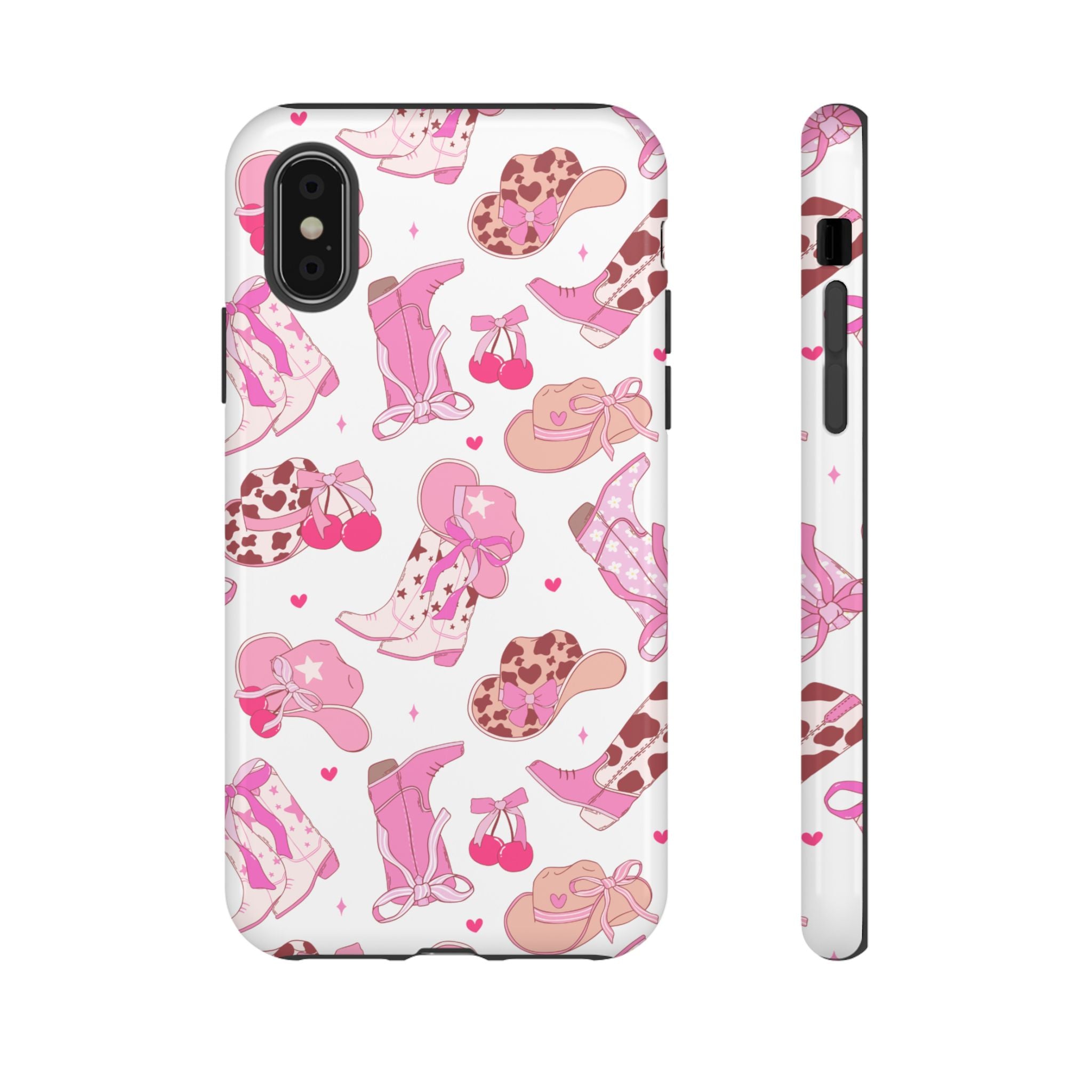 Pink Cowgirl Phone Case - Cute Western Boots & Hats Pattern Tough Case