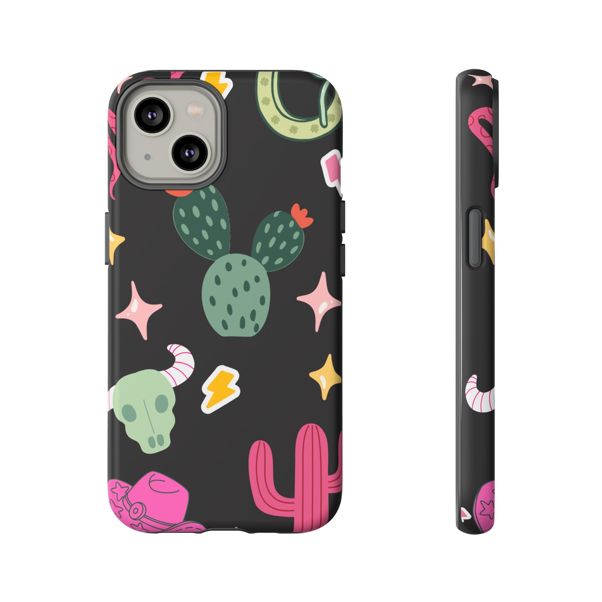 Southwest Desert Icons Tough Phone Case — Cactus, Cowboy & Skull Pattern