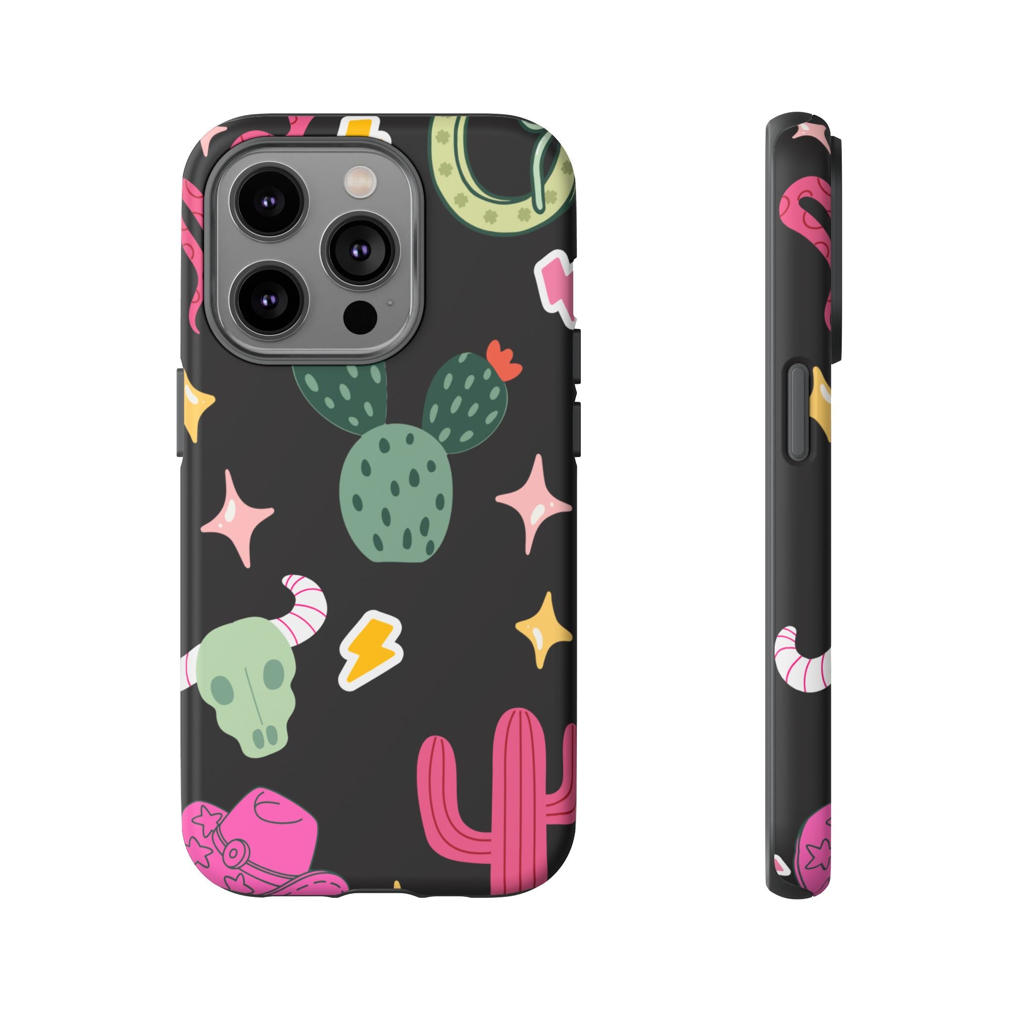 Southwest Desert Icons Tough Phone Case — Cactus, Cowboy & Skull Pattern