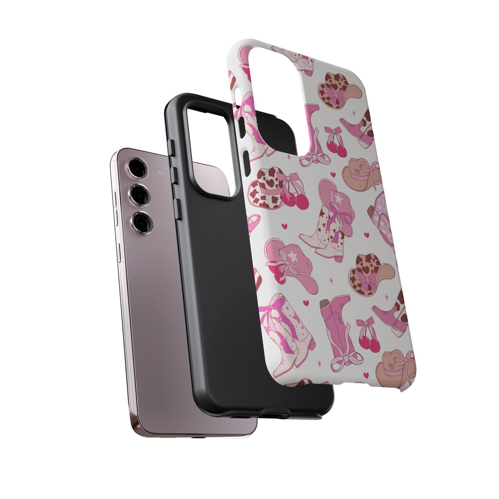 Pink Cowgirl Phone Case - Cute Western Boots & Hats Pattern Tough Case