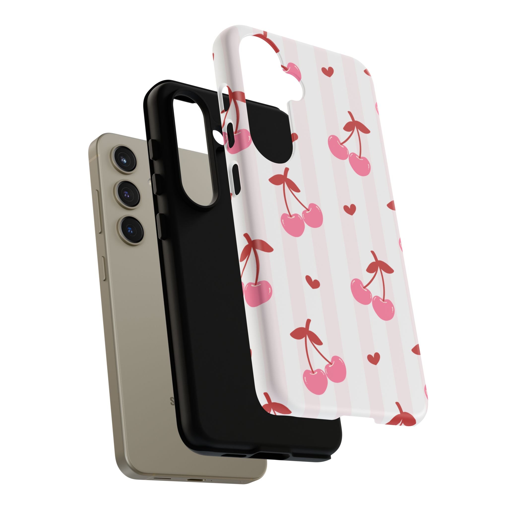 Pink Cherry Pattern Tough Phone Case — Cute Retro Fruit Design