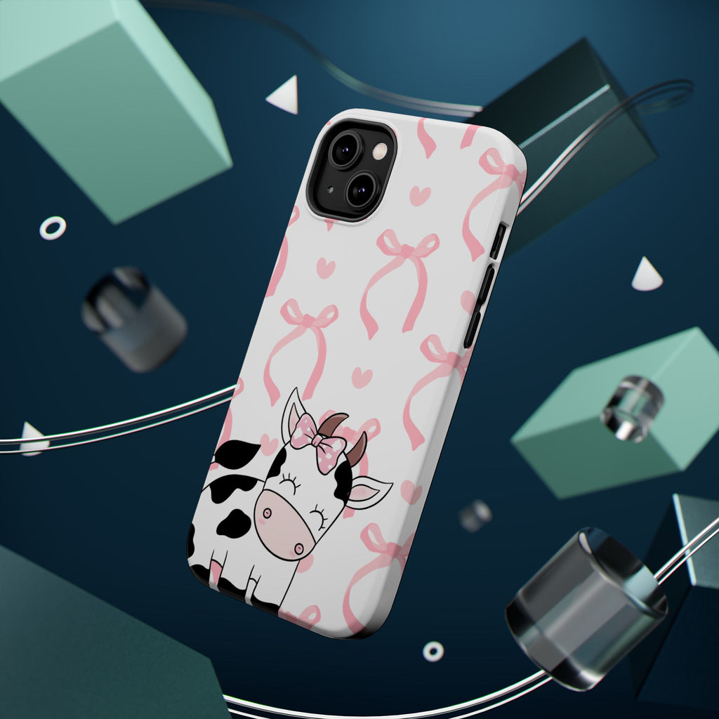 Cute Cow Phone Case — Pink Bows Magnetic Impact-Resistant Case