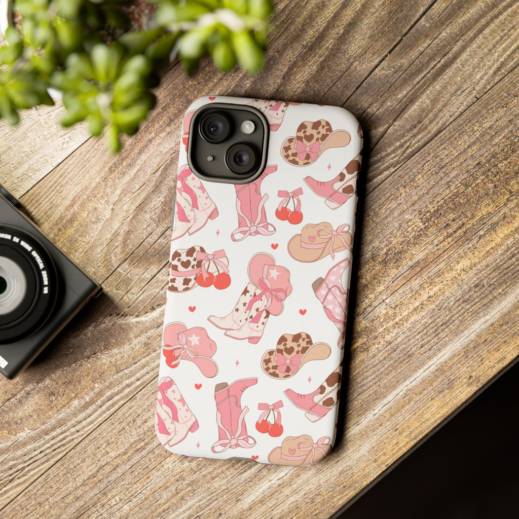 Cowgirl Boots Pink Phone Case — Cute Western Pattern Tough Phone Case