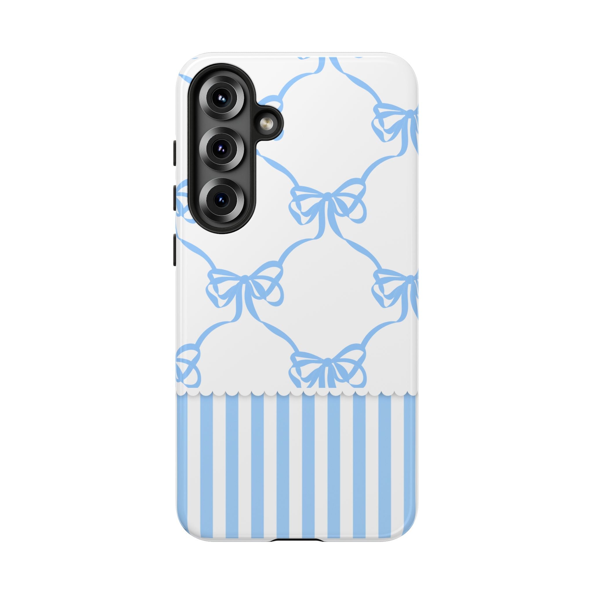Blue Bow Stripes Phone Case — Cute Pastel Protective Tough Case