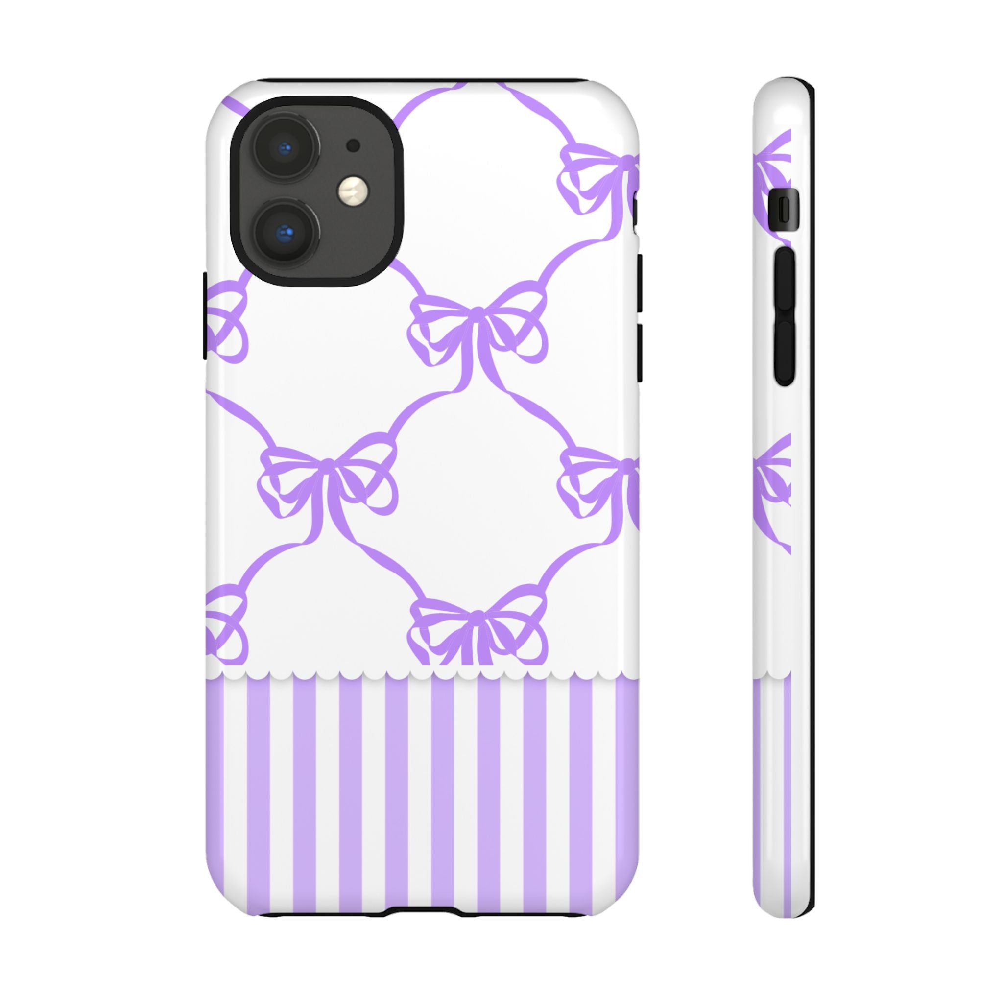 Lavender Bow Pattern Tough Phone Case - Striped Cute iPhone Cover