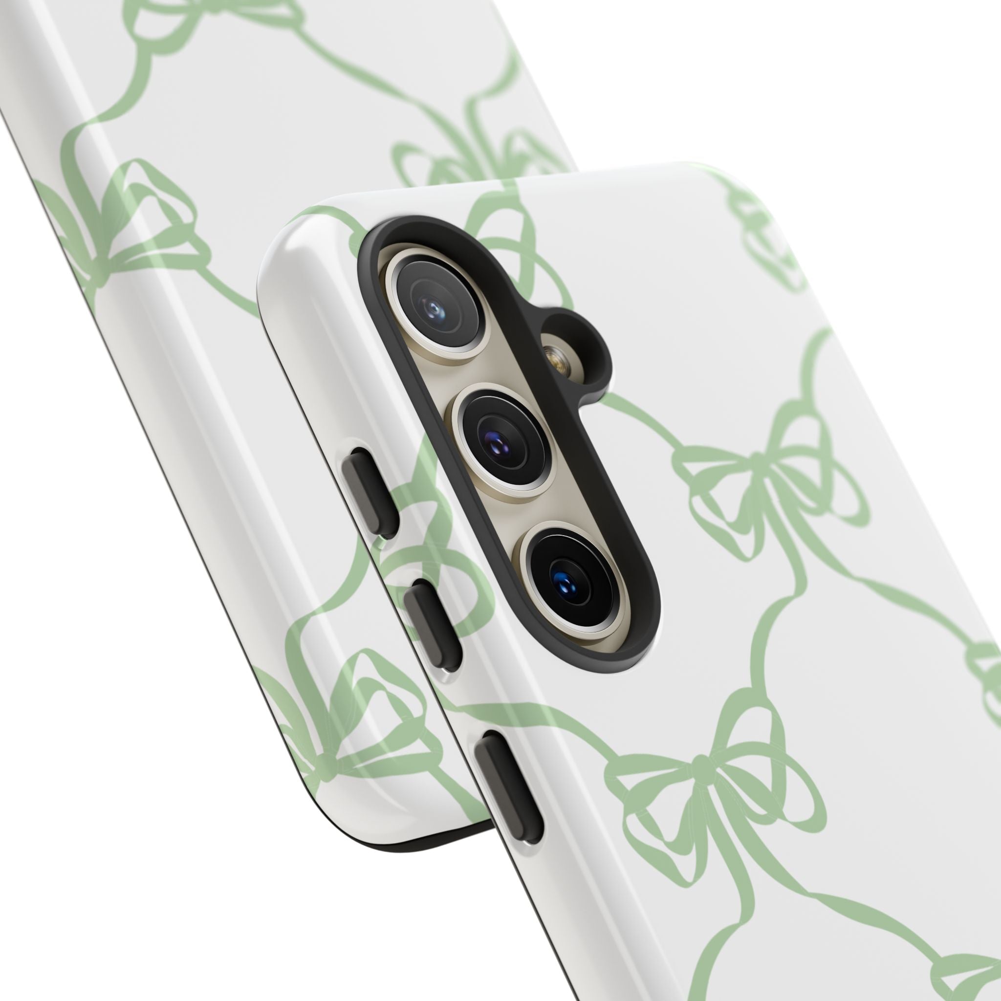 Bow Pattern Tough Phone Case — Pastel Green Stripes & Ribbon Design