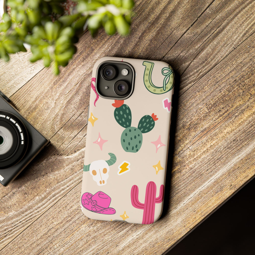 Cactus Cowgirl Phone Case — Cute Western Desert Pattern Tough Case