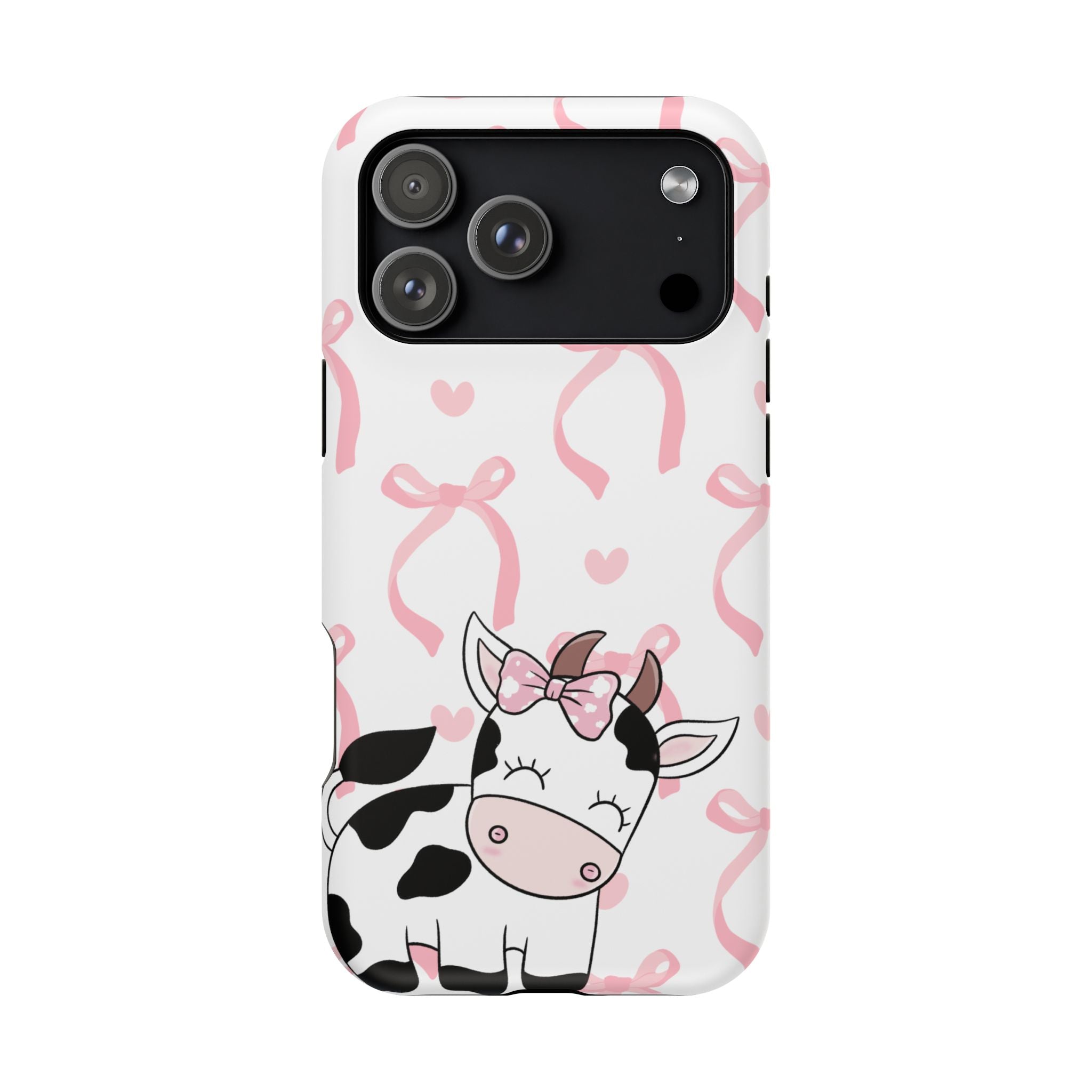 Cute Cow Phone Case — Pink Bows Magnetic Impact-Resistant Case