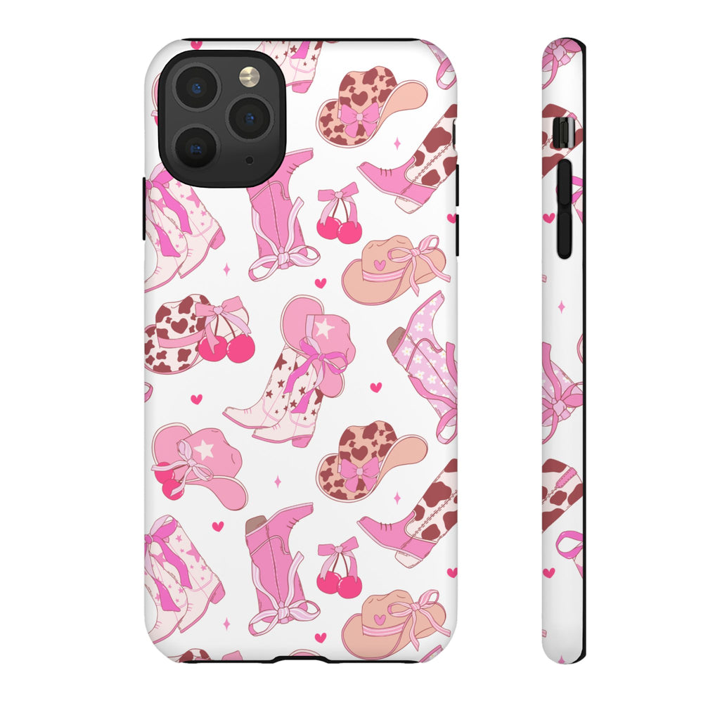 Pink Cowgirl Phone Case - Cute Western Boots & Hats Pattern Tough Case