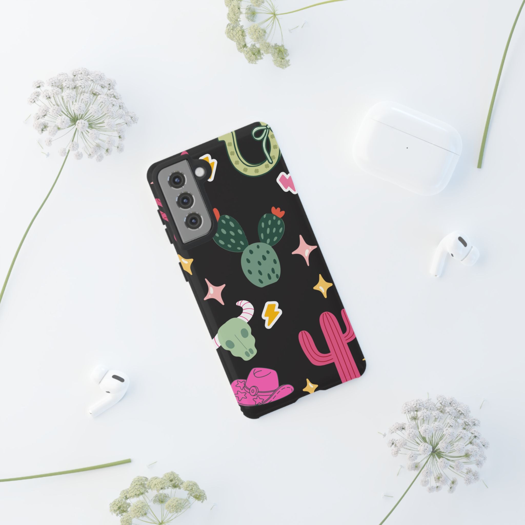 Southwest Desert Icons Tough Phone Case — Cactus, Cowboy & Skull Pattern