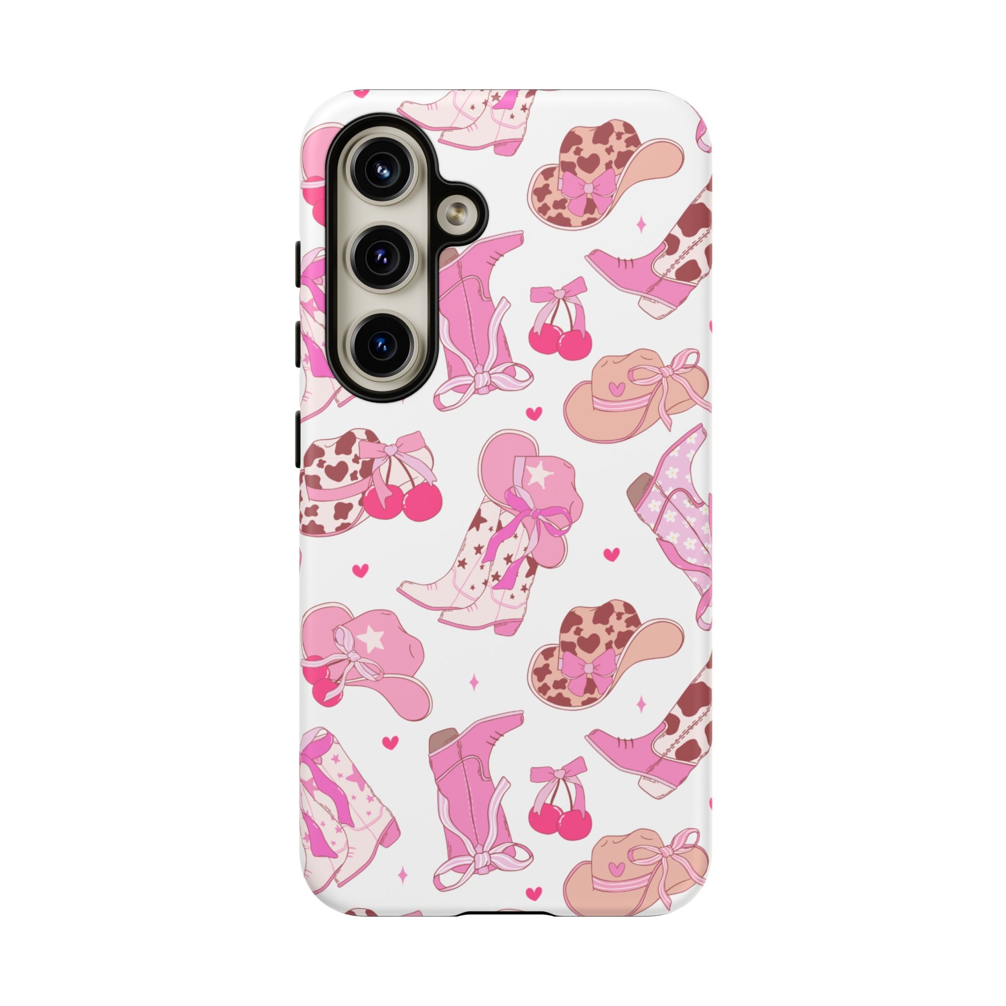Pink Cowgirl Phone Case - Cute Western Boots & Hats Pattern Tough Case