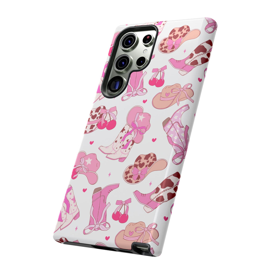 Pink Cowgirl Phone Case - Cute Western Boots & Hats Pattern Tough Case