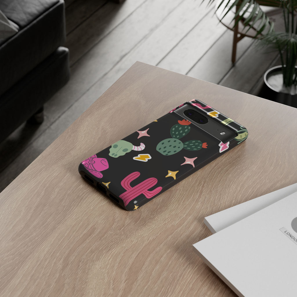 Southwest Desert Icons Tough Phone Case — Cactus, Cowboy & Skull Pattern