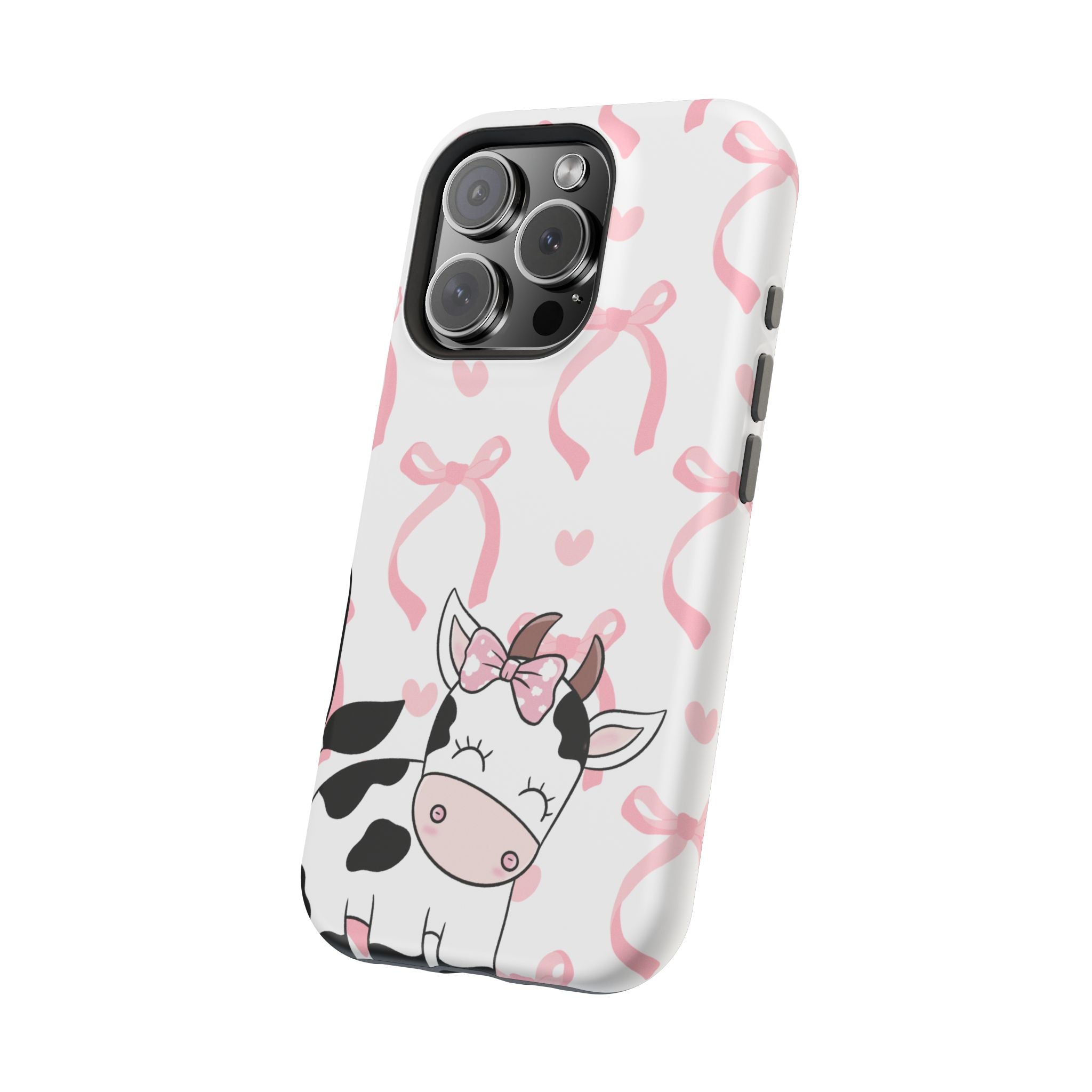Cute Cow Phone Case — Pink Bows Magnetic Impact-Resistant Case