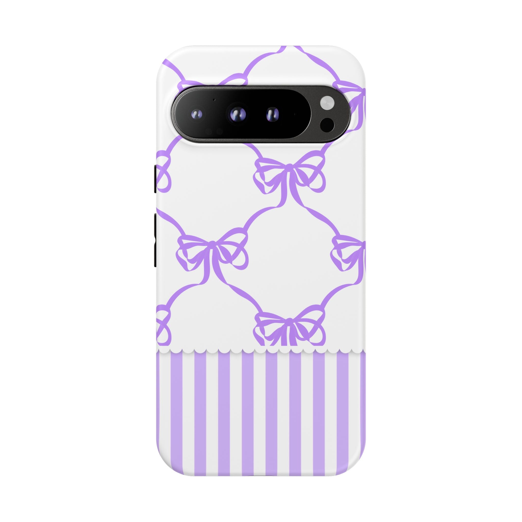 Lavender Bow Pattern Tough Phone Case - Striped Cute iPhone Cover