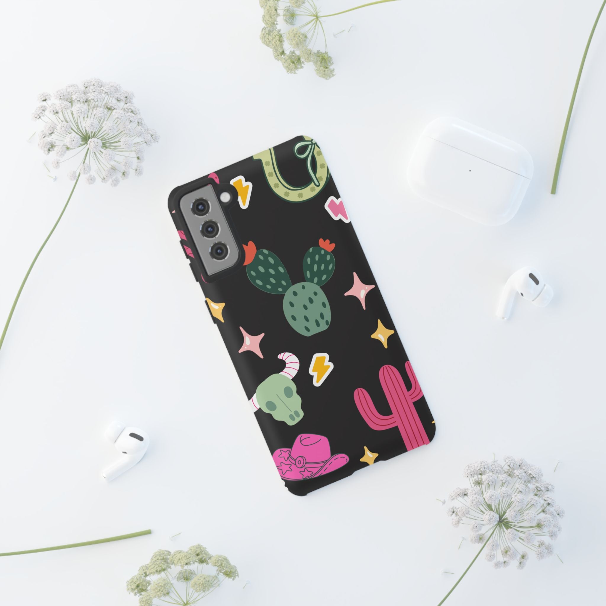 Southwest Desert Icons Tough Phone Case — Cactus, Cowboy & Skull Pattern
