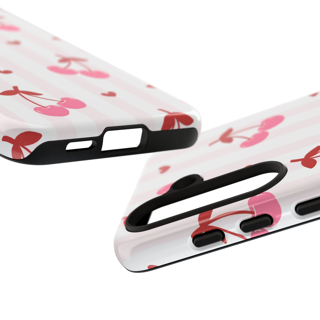 Pink Cherry Pattern Tough Phone Case — Cute Retro Fruit Design