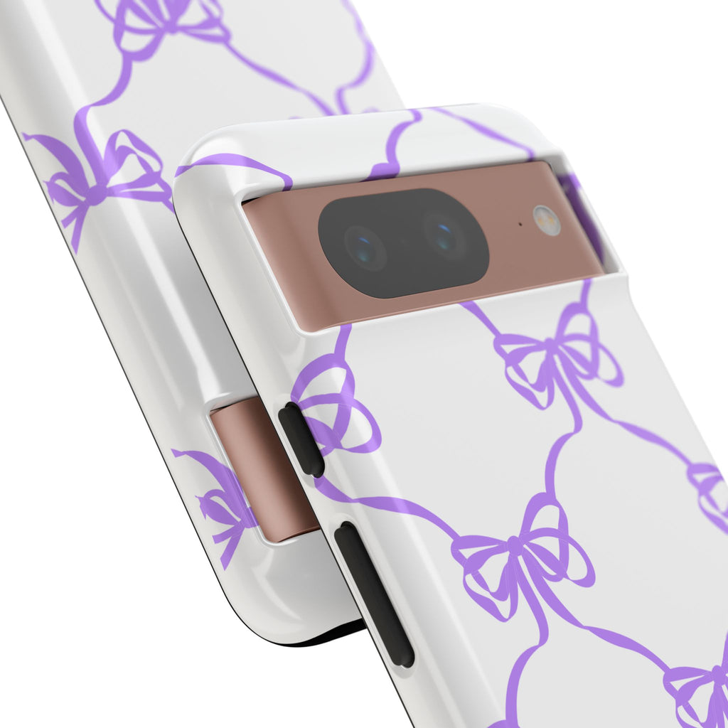 Lavender Bow Pattern Tough Phone Case - Striped Cute iPhone Cover