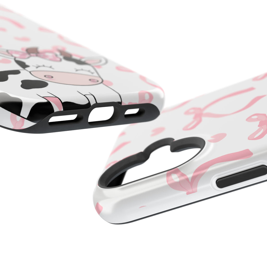 Cute Cow Phone Case — Pink Bows Magnetic Impact-Resistant Case