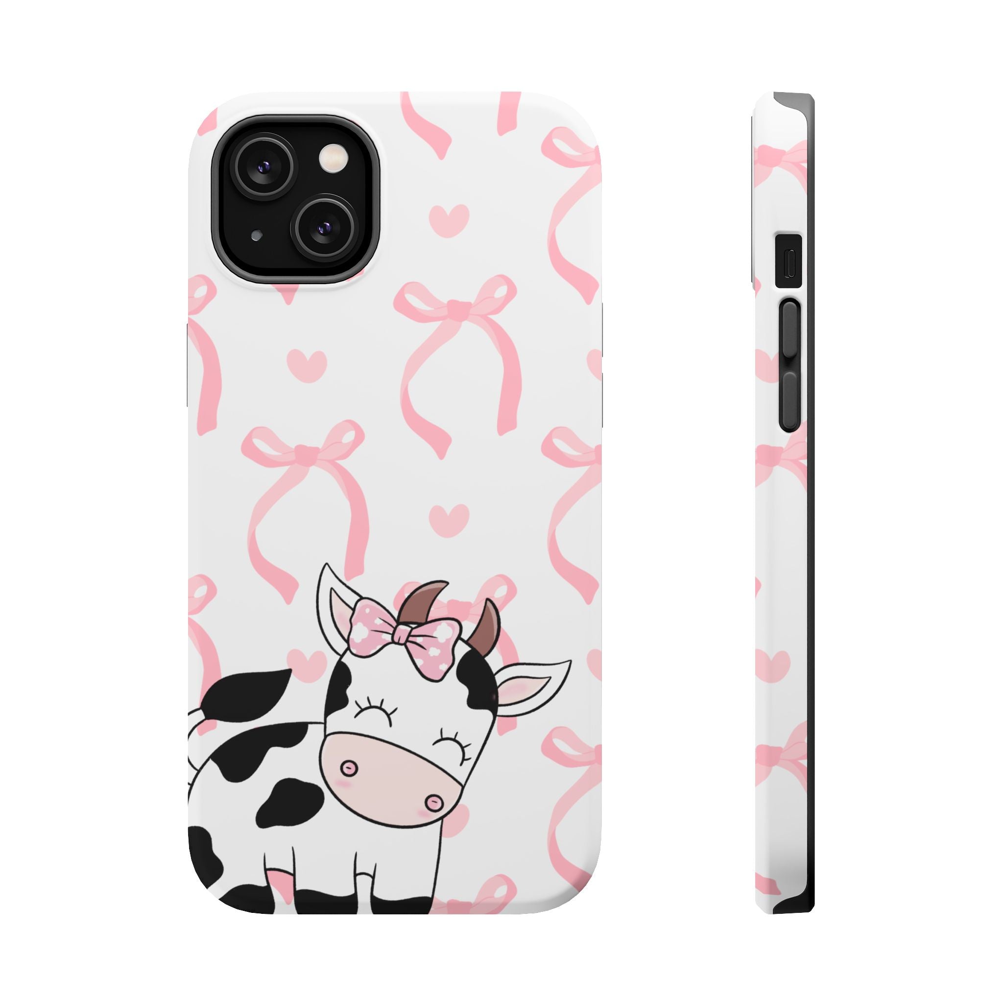 Cute Cow Phone Case — Pink Bows Magnetic Impact-Resistant Case