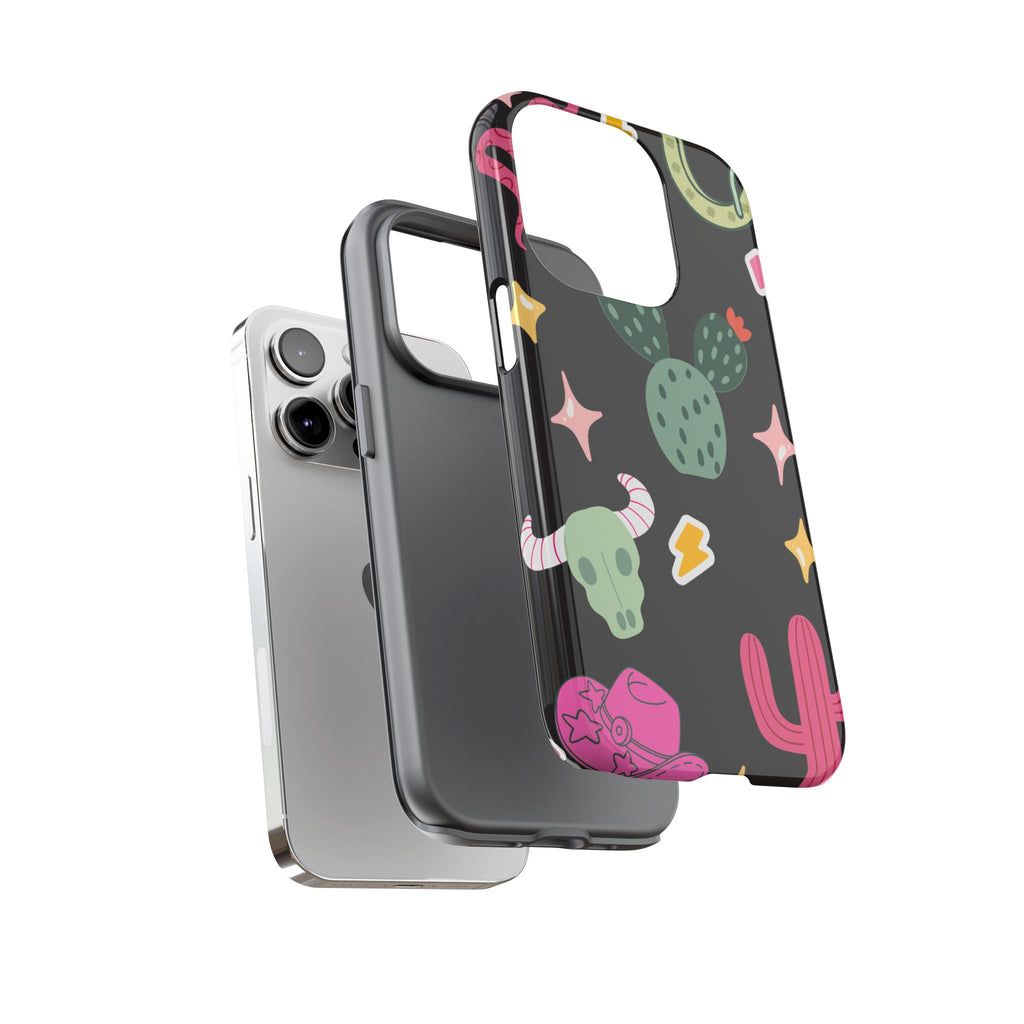 Southwest Desert Icons Tough Phone Case — Cactus, Cowboy & Skull Pattern