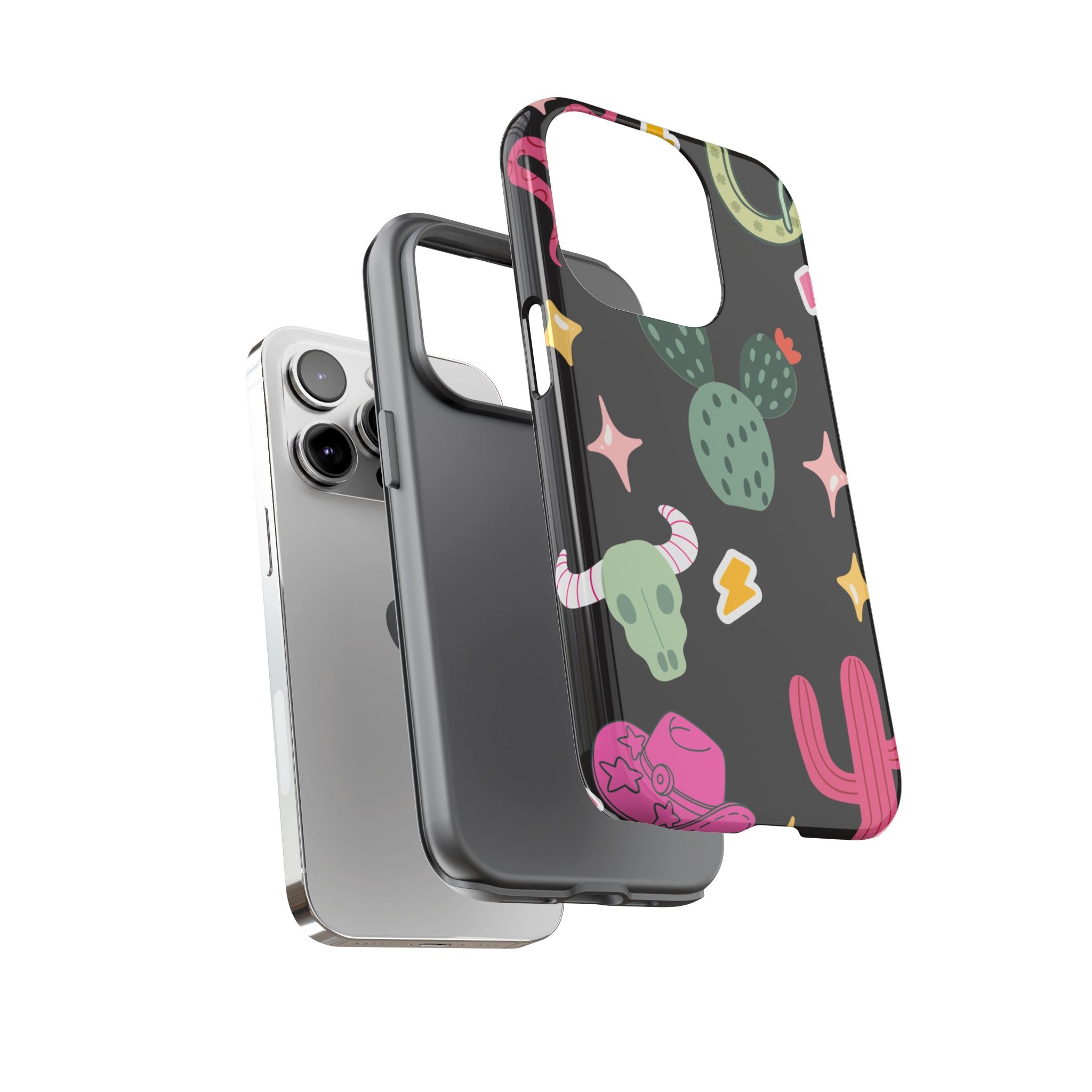 Southwest Desert Icons Tough Phone Case — Cactus, Cowboy & Skull Pattern