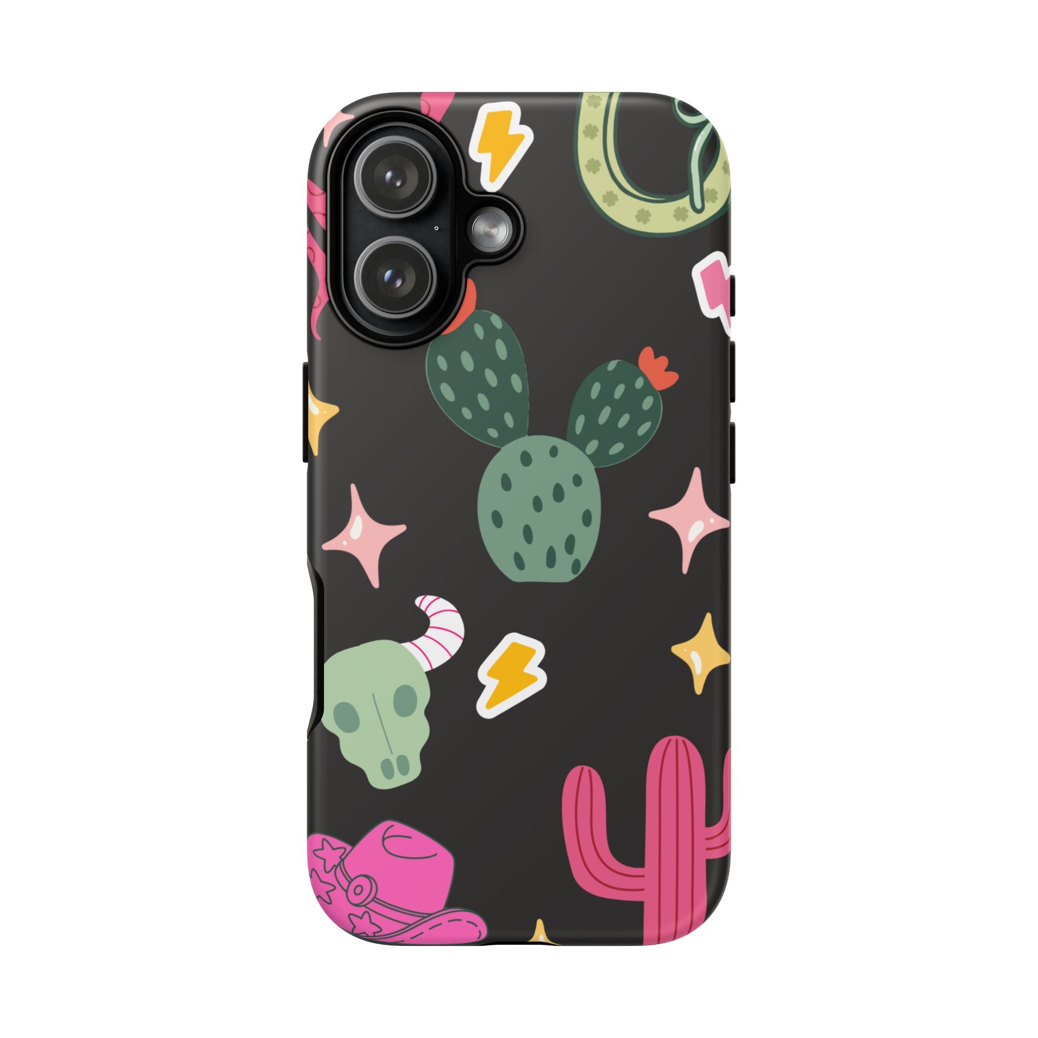 Southwest Desert Icons Tough Phone Case — Cactus, Cowboy & Skull Pattern