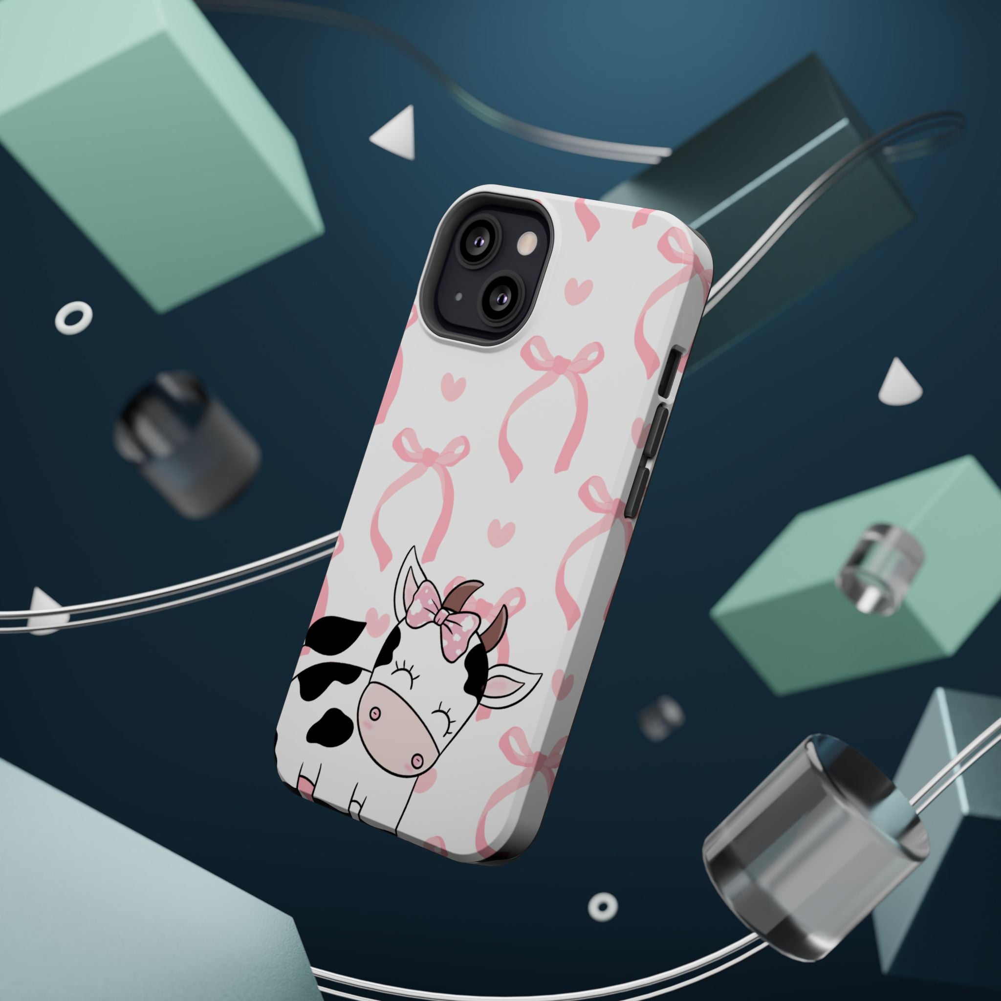 Cute Cow Phone Case — Pink Bows Magnetic Impact-Resistant Case
