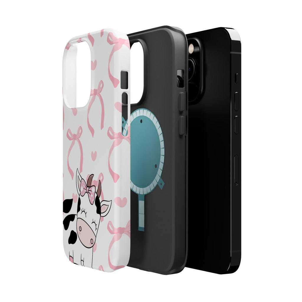 Cute Cow Phone Case — Pink Bows Magnetic Impact-Resistant Case