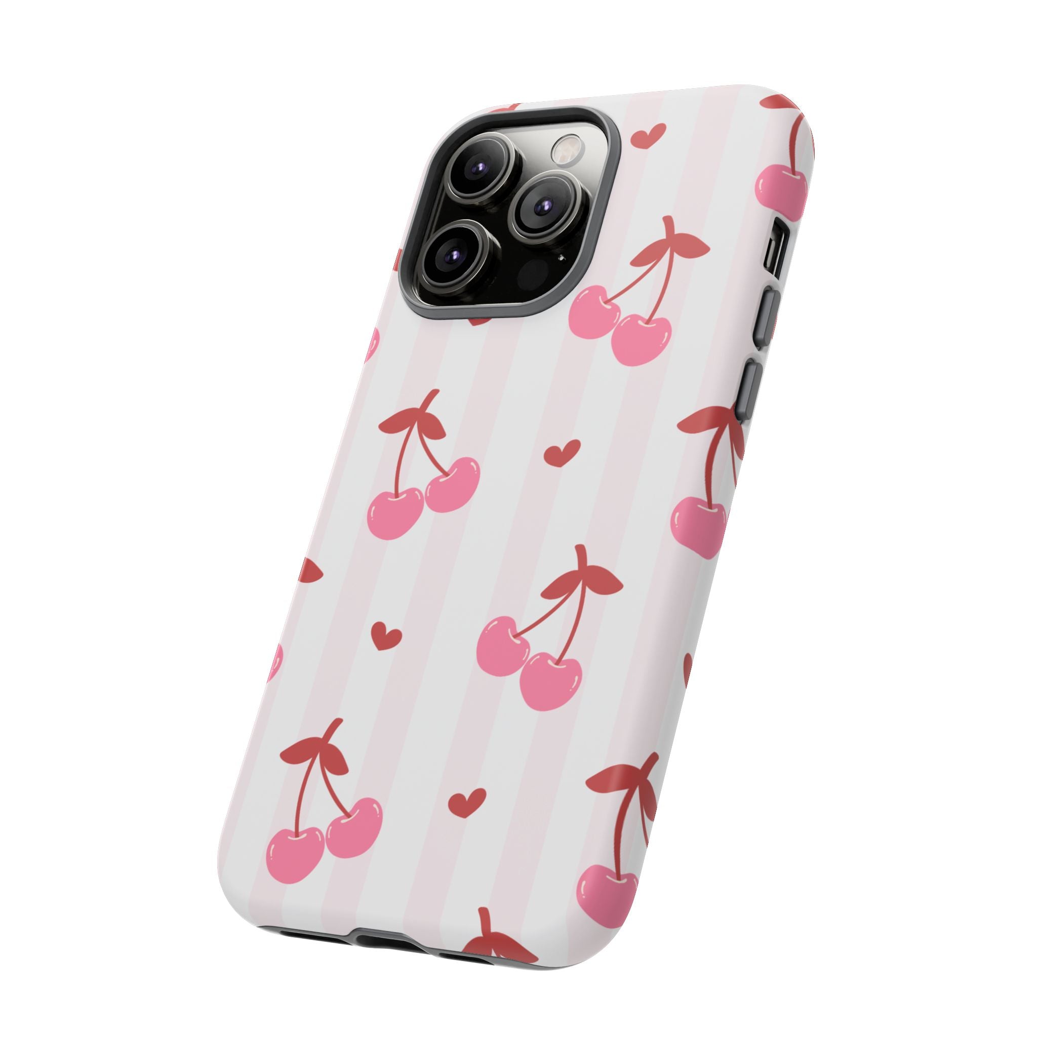 Pink Cherry Pattern Tough Phone Case — Cute Retro Fruit Design